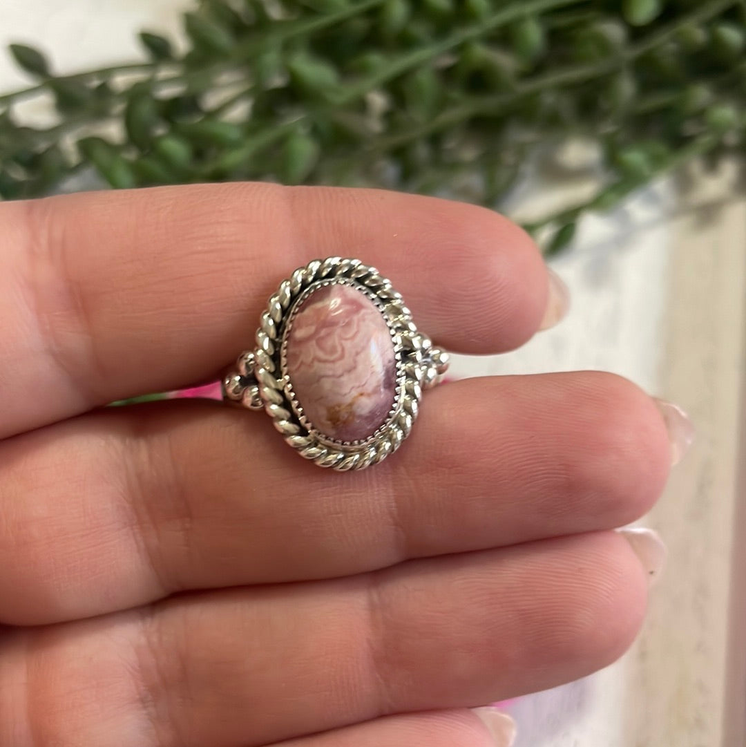 Handcrafted Sterling Silver & Rhodochrosite Oval Ring
