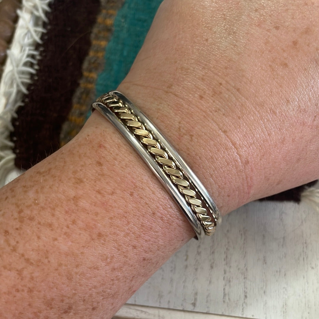 Handcrafted 12kt Overlay & Sterling Silver Adjustable Cuff Bracelet Signed