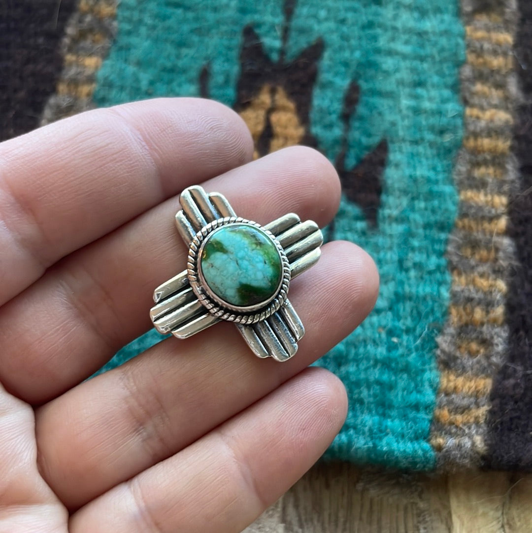 Amazing Zia Sterling Silver & Turquoise Ring Size 7.5 Signed