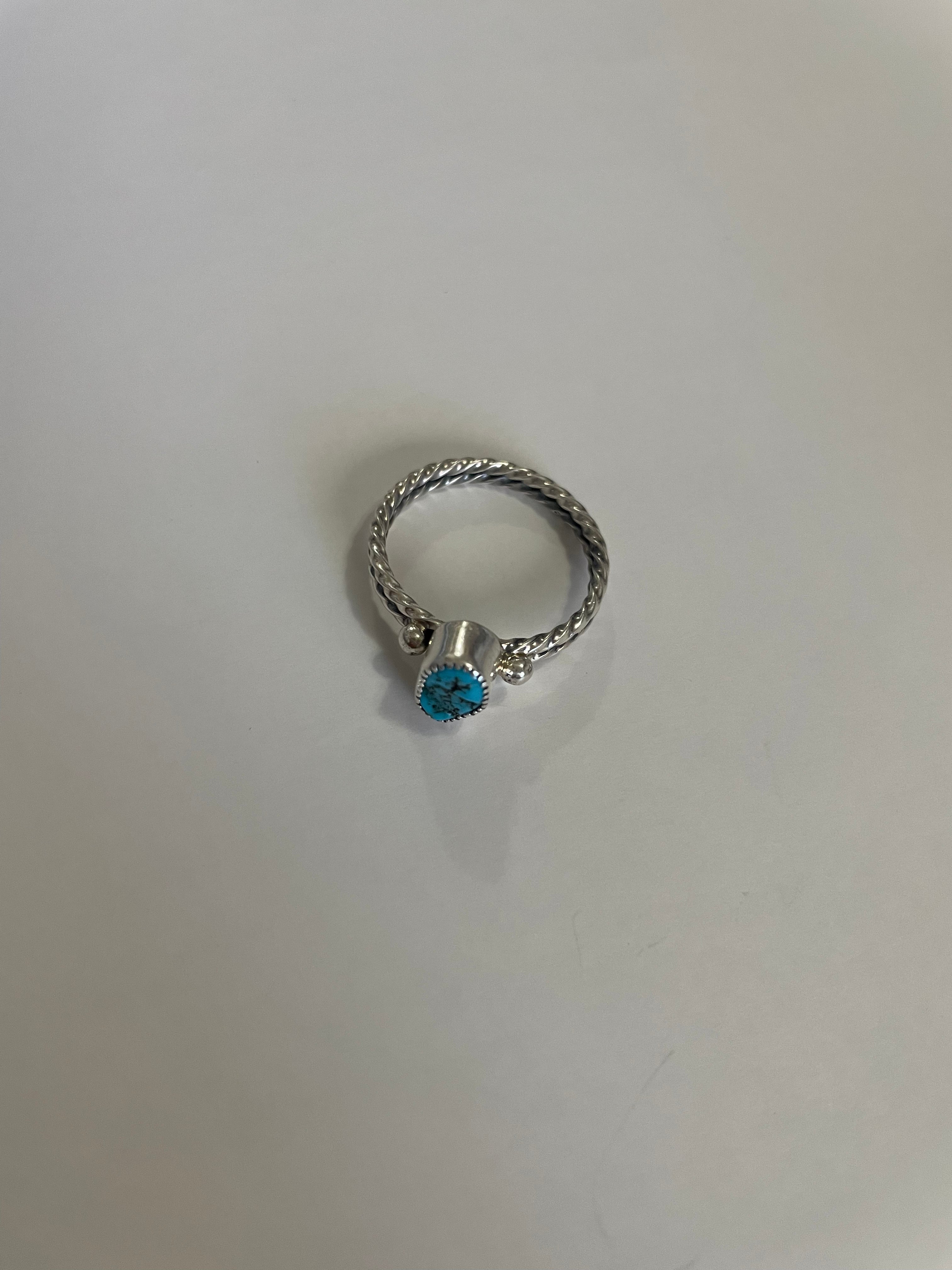Handcrafted Small Stone Natural Kingman Turquoise Sterling Silver Braided Band Ring