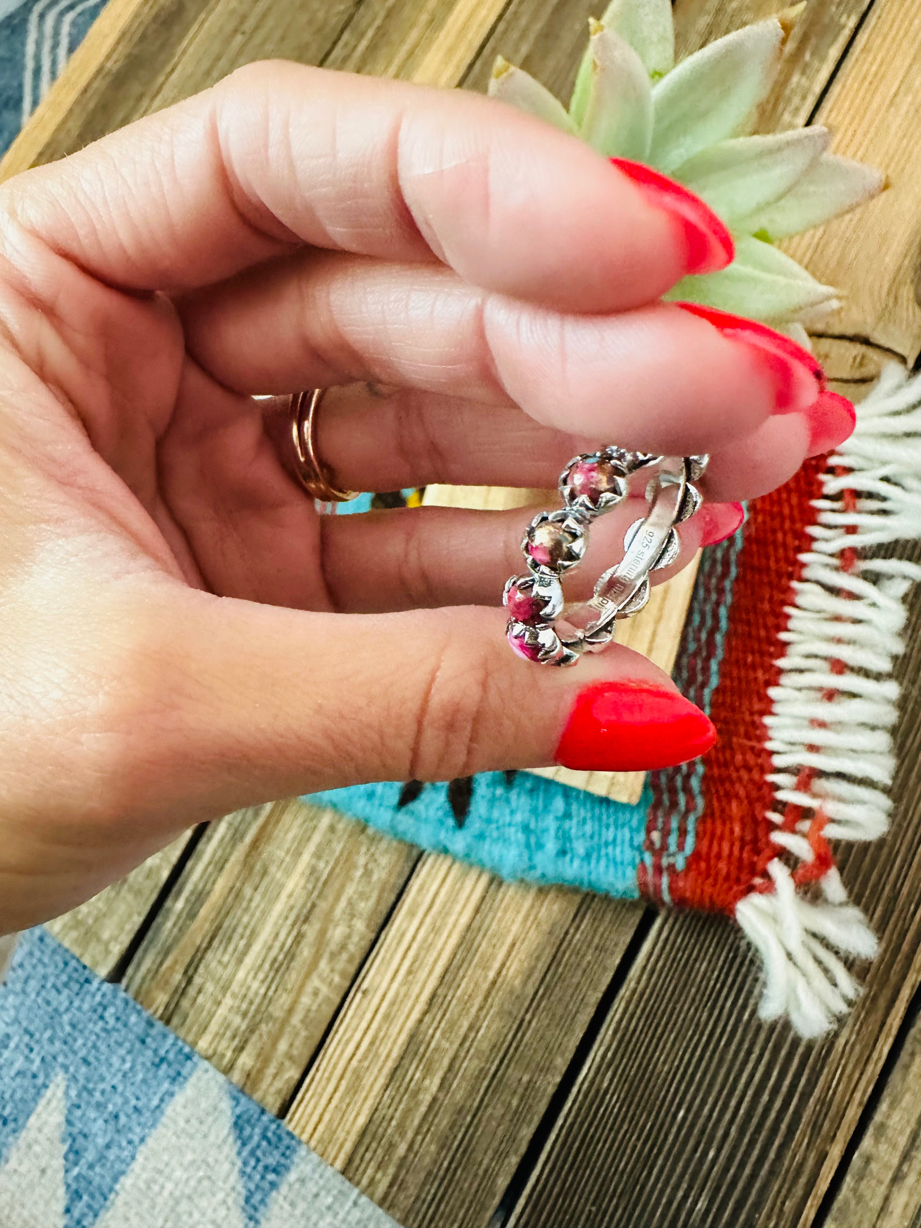 Handmade Sterling Silver & Pink Mojave Mini Eternity Band Ring