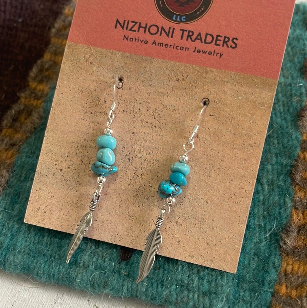 Sterling Silver & Turquoise Feather Dangle Earrings