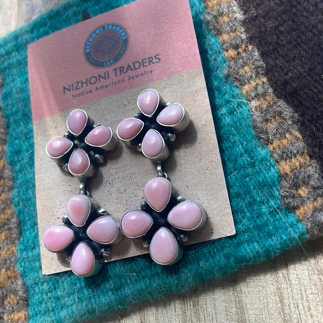 Handcrafted Pink Conch and Sterling Silver Dangle Earrings