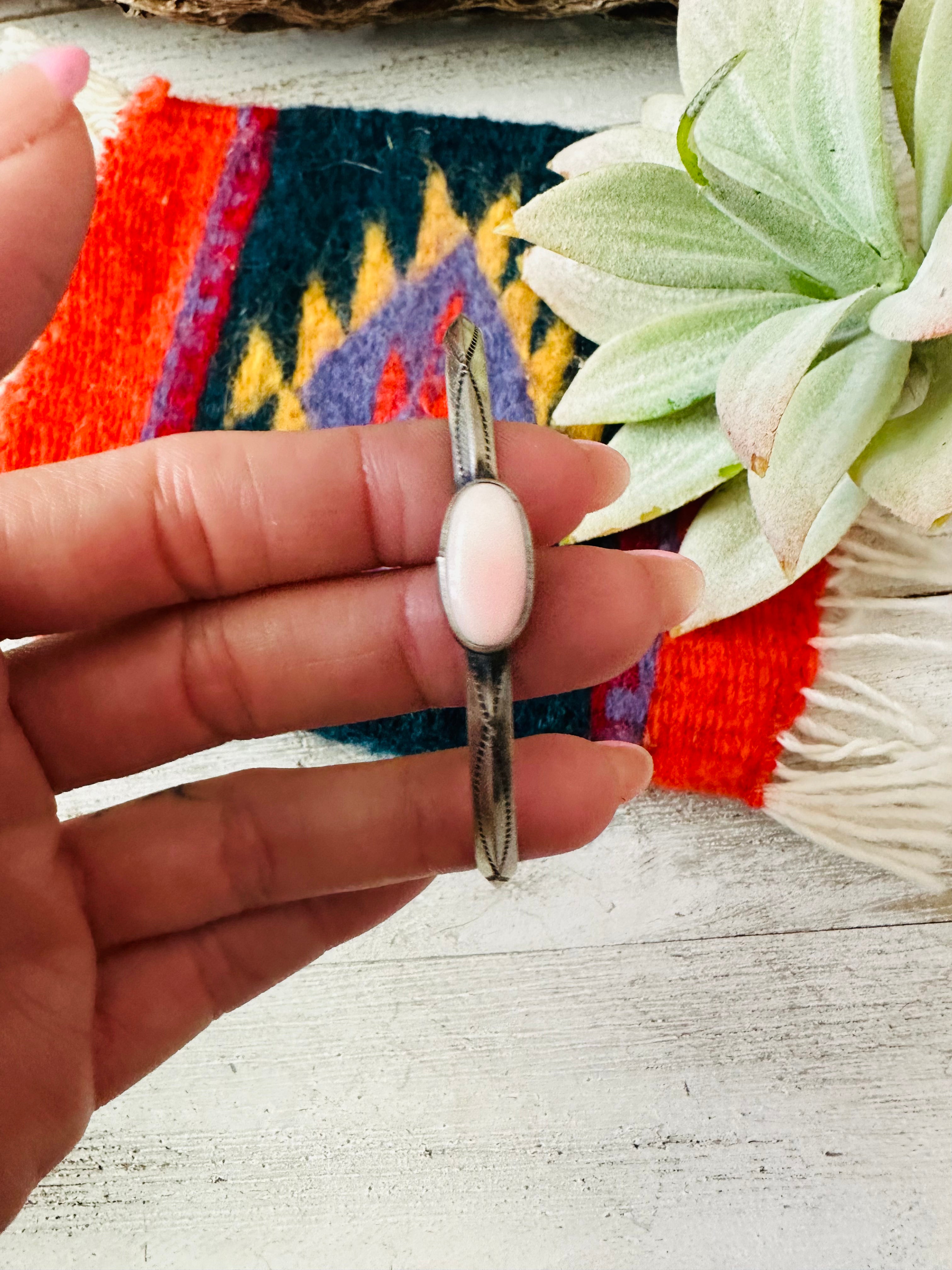 Handcrafted Queen Pink Conch Shell & Sterling Silver Cuff Bracelet