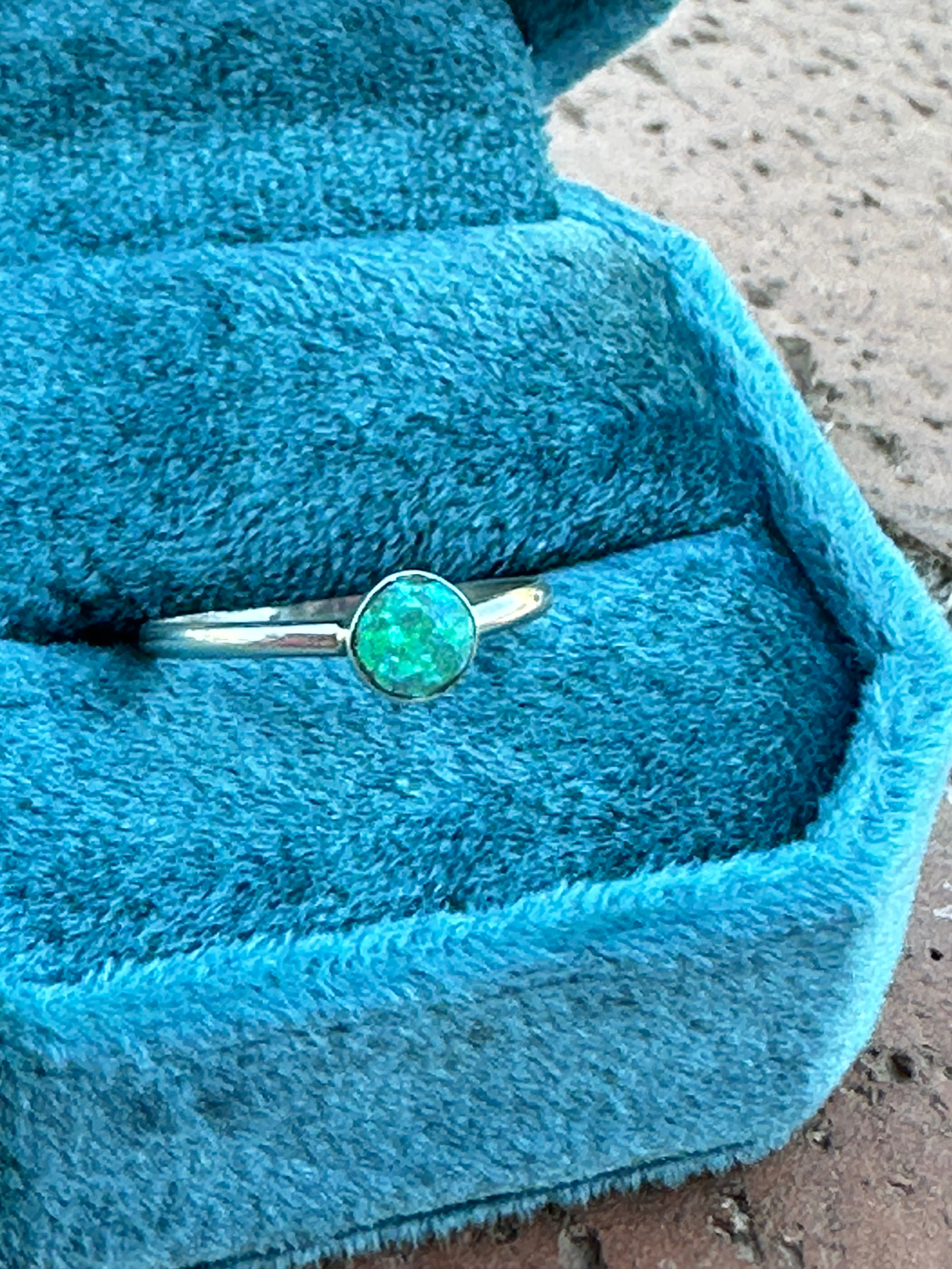 Handcrafted Sterling Silver & Green Opal Dot Ring