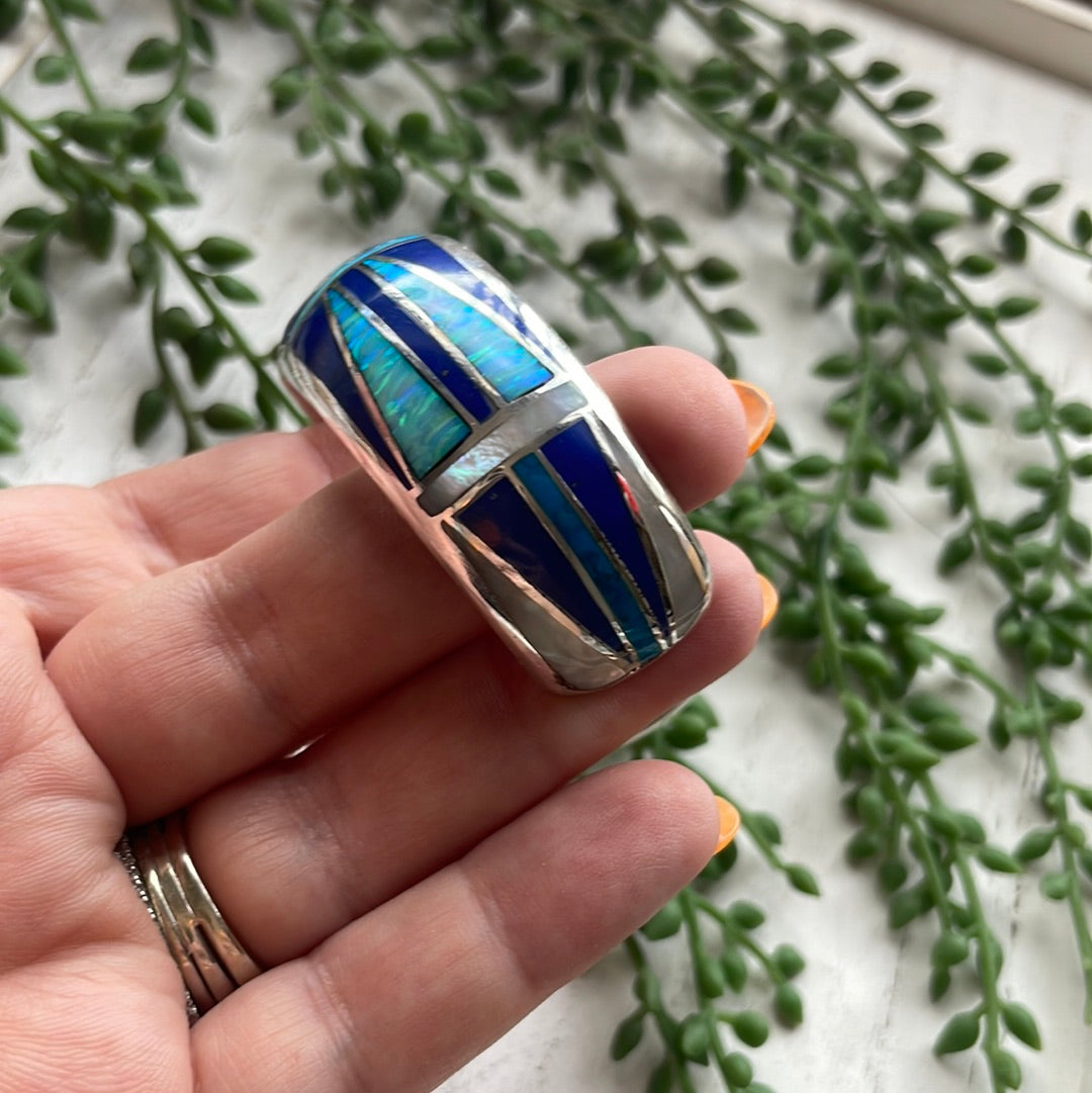 “The Fire Opal Cuff” Sterling Silver Fire Multi Stone Opal Cuff Bracelet /