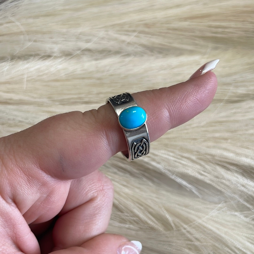 “Twisted Wire” Handcrafted Turquoise & Sterling Silver Ring Signed