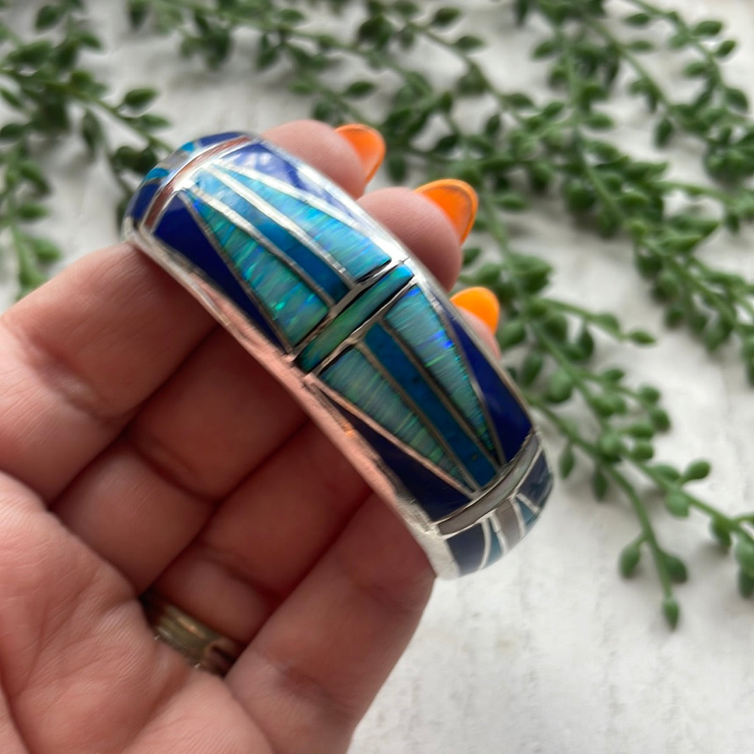 “The Fire Opal Cuff” Sterling Silver Fire Multi Stone Opal Cuff Bracelet /