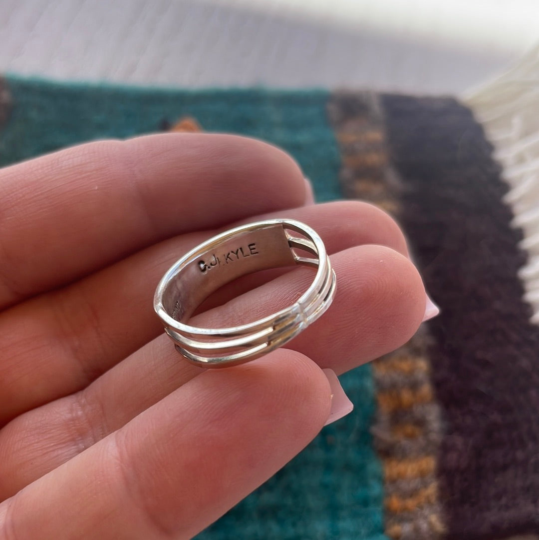 Handcrafted Double Row Green Turquoise 8 Stone Inlay Ring