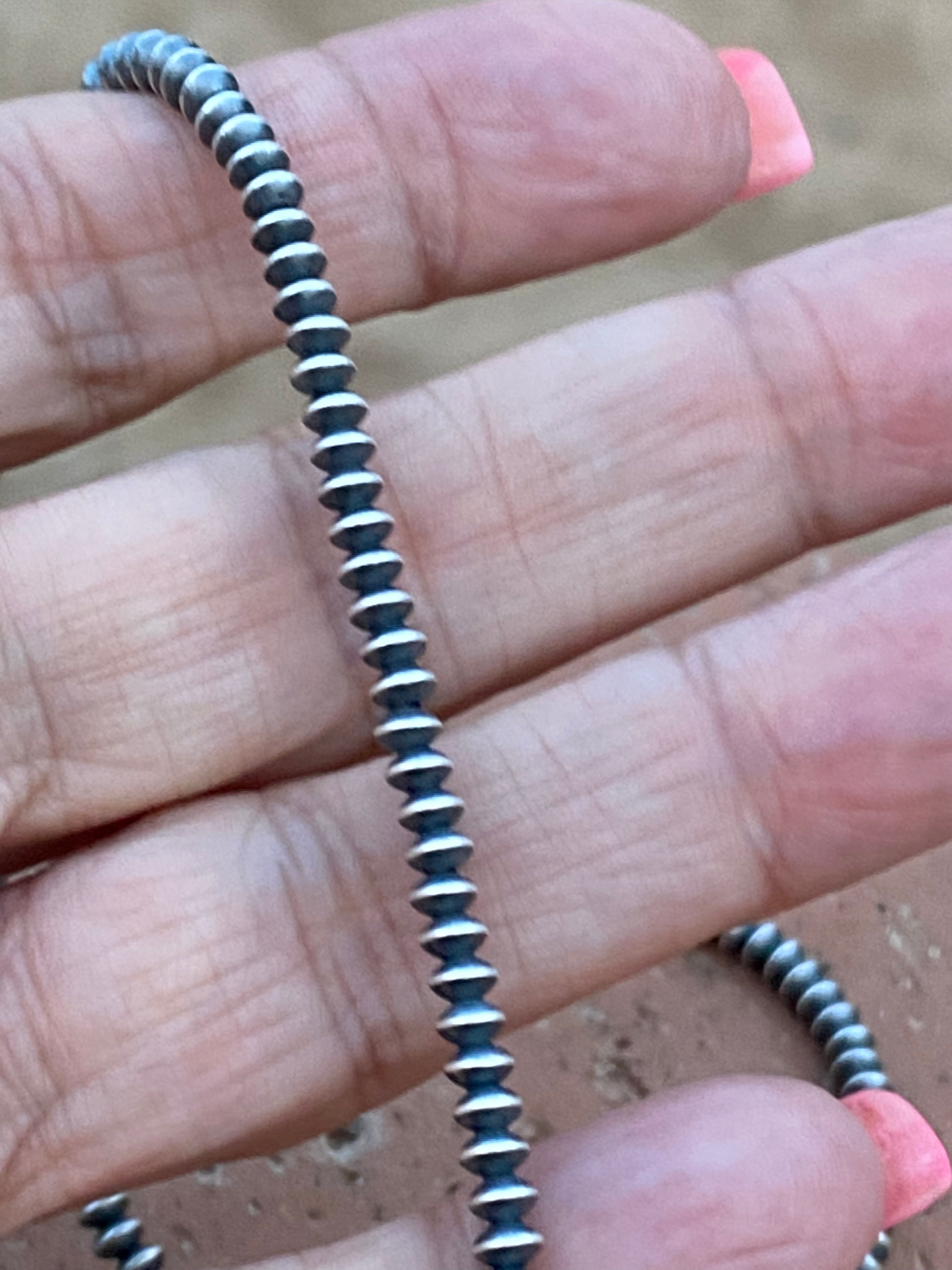 Handcrafted Sterling Silver Saucer Pearls 3mm Beaded Necklace 16 inch