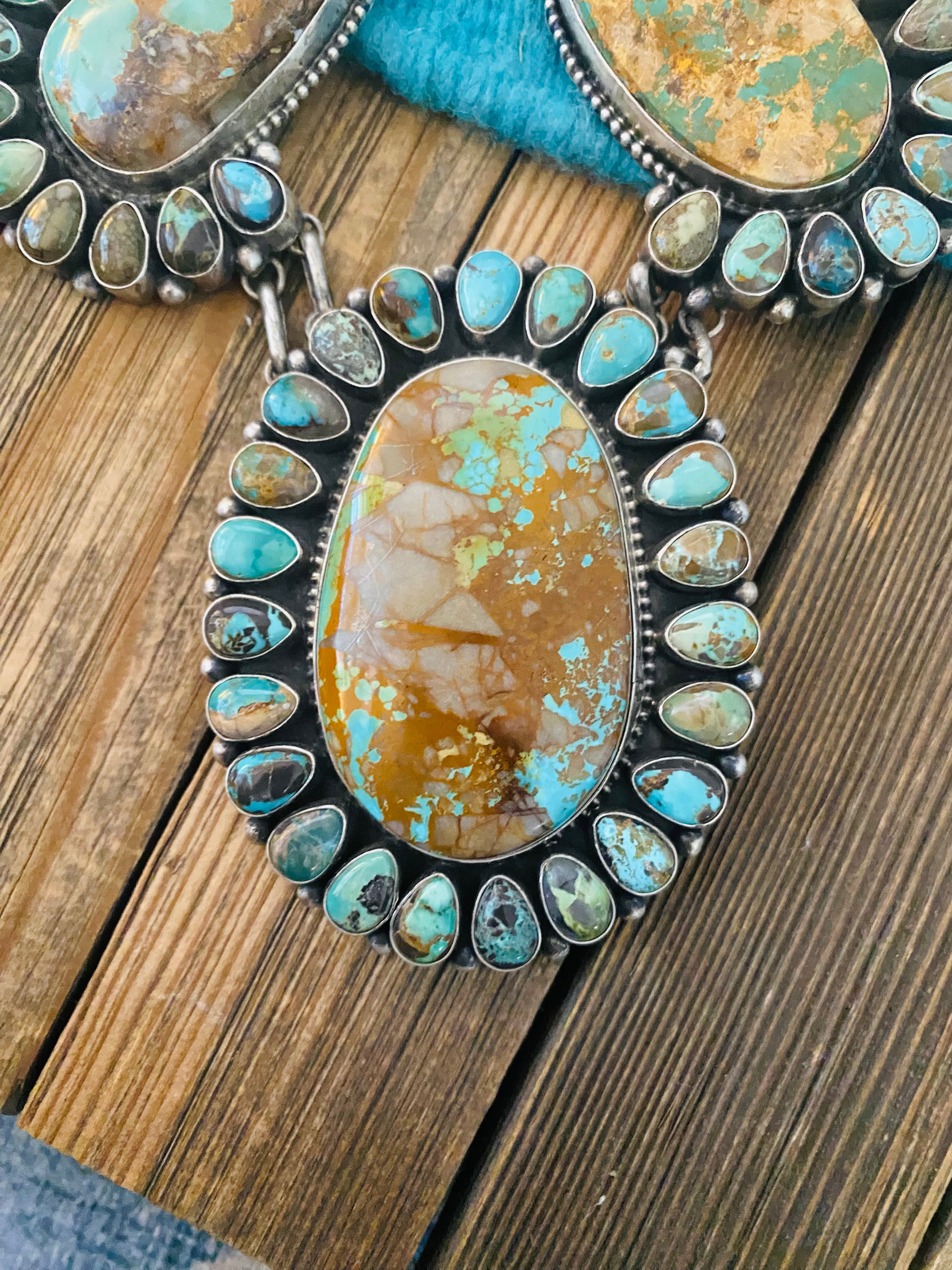 Stunning Navajo Sterling Silver & Royston Turquoise Necklace Set by Blaine Yellowhorse