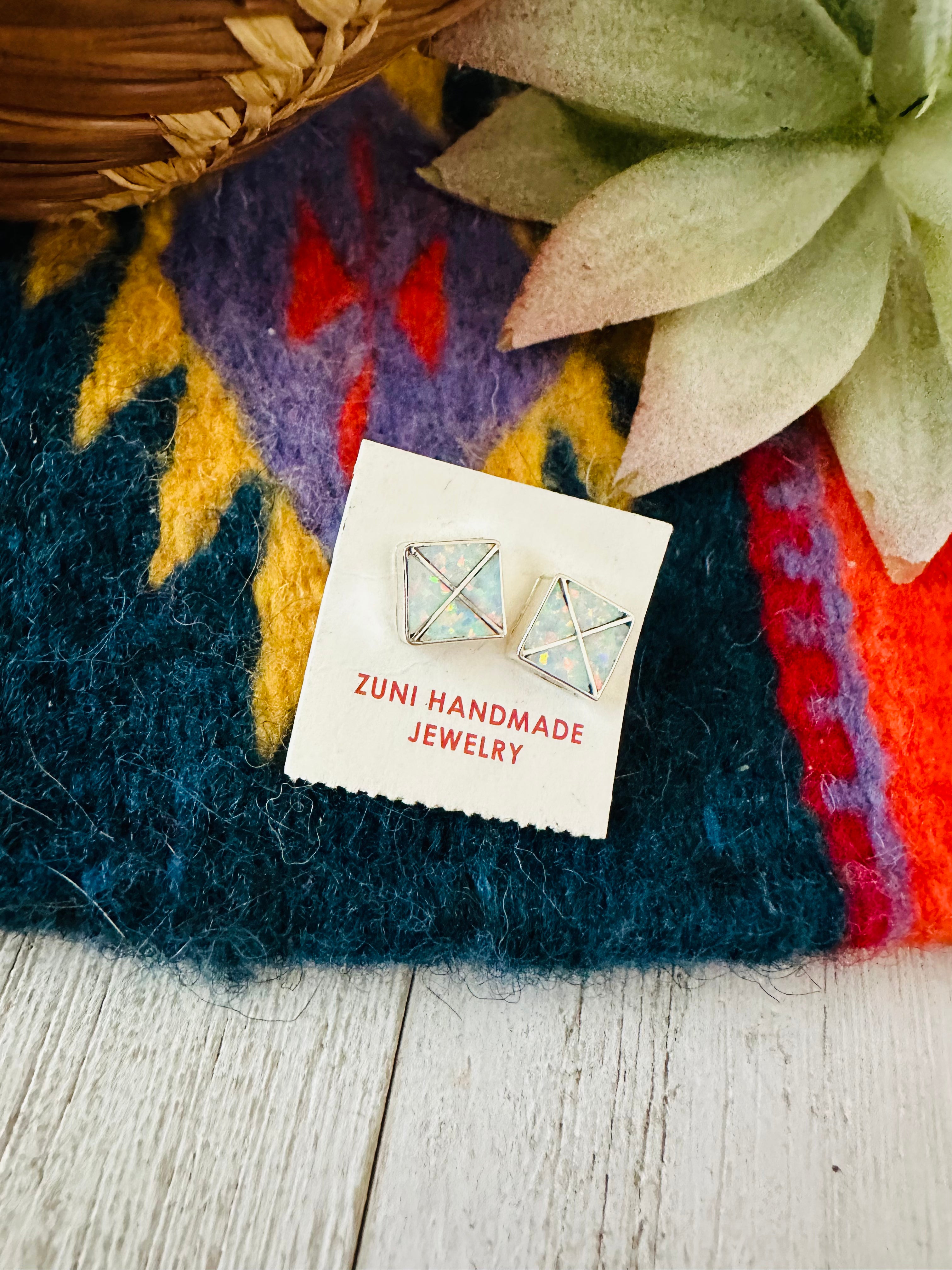 Handcrafted Opal & Sterling Silver Inlay Stud Earrings