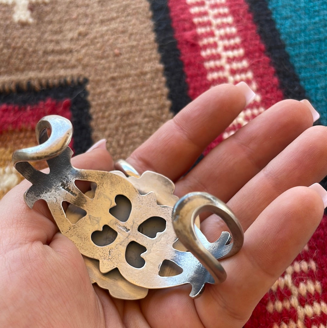 Handcrafted Queen Pink Conch Shell & Sterling Silver Cluster Cuff Bracelet Signed F.L Begay /