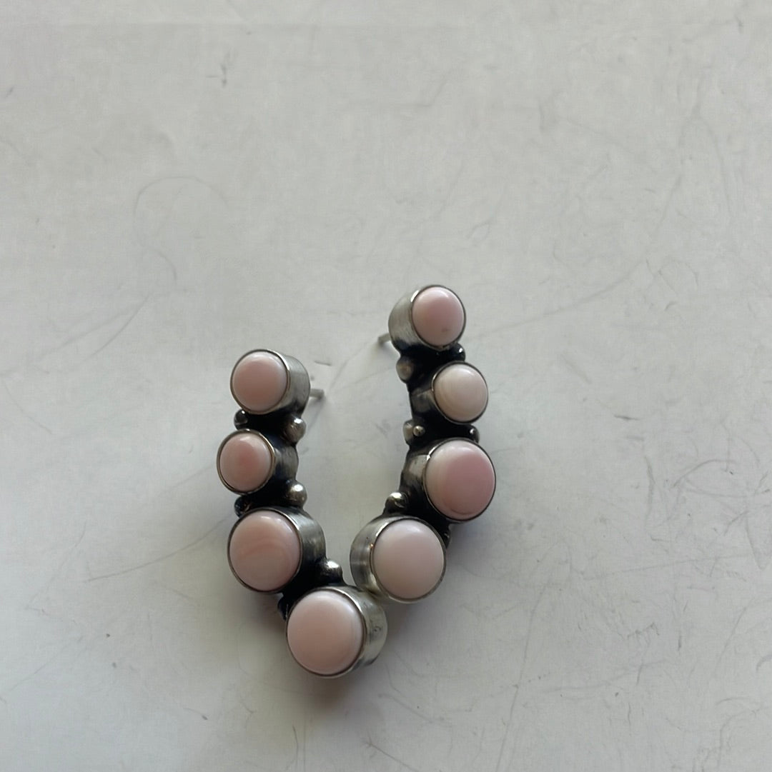 Handcrafted Pink Conch Dangle and Sterling Silver Earrings Signed