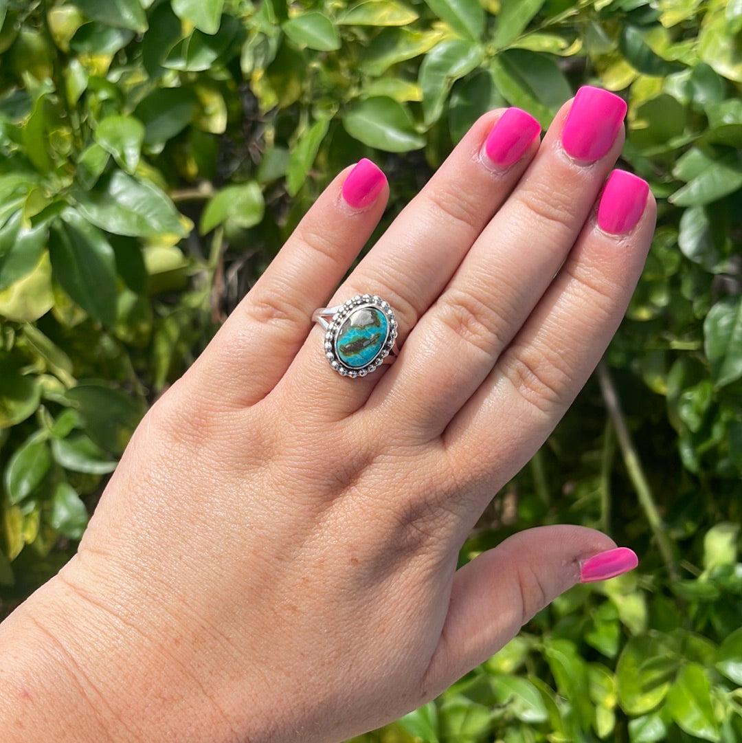 “The Paradise” Handcrafted Turquoise Sterling Silver Ring Size 8.5