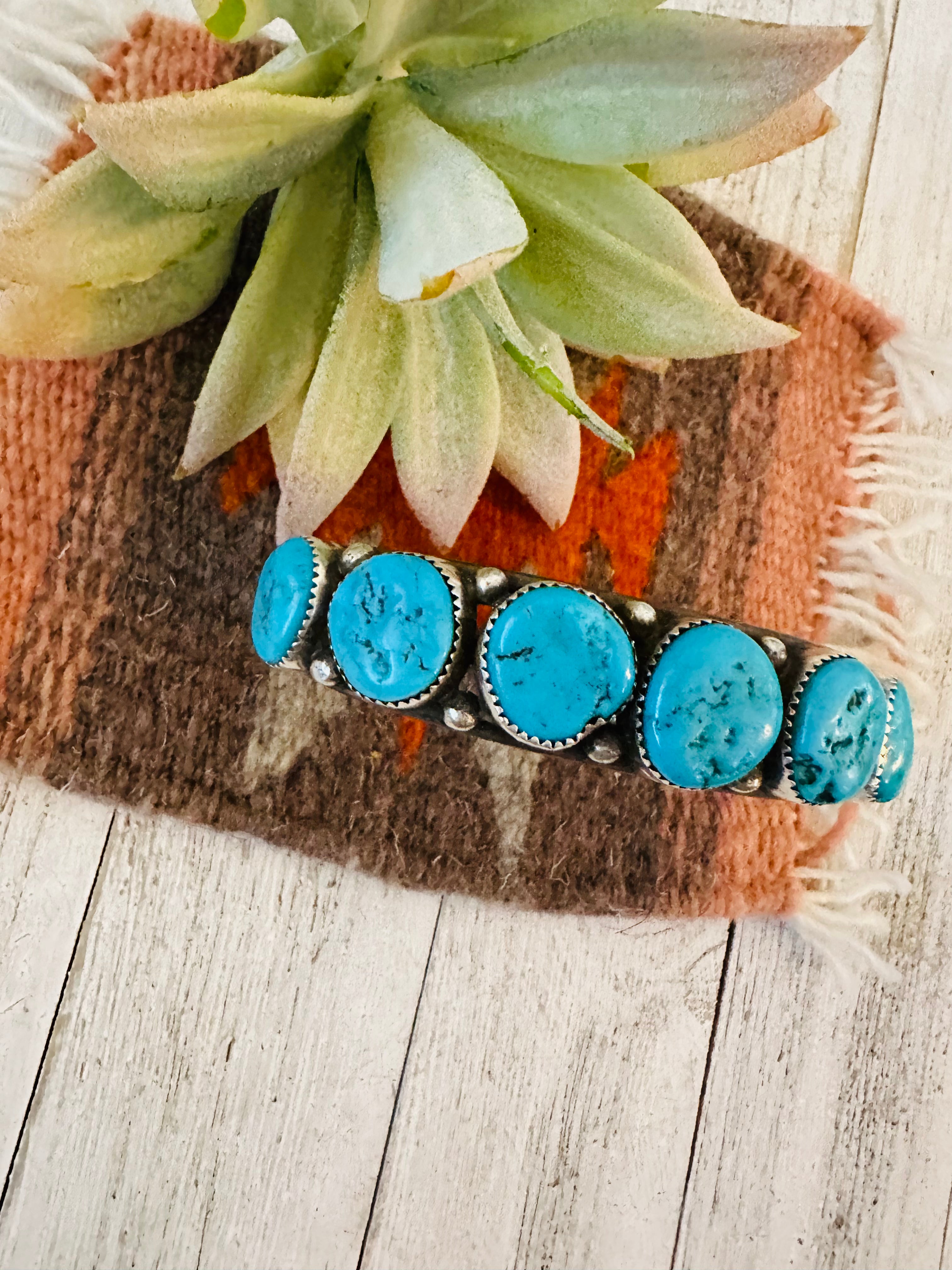 Navajo Old Pawn Vintage Kingman Turquoise & Sterling Silver Cuff Bracelet /