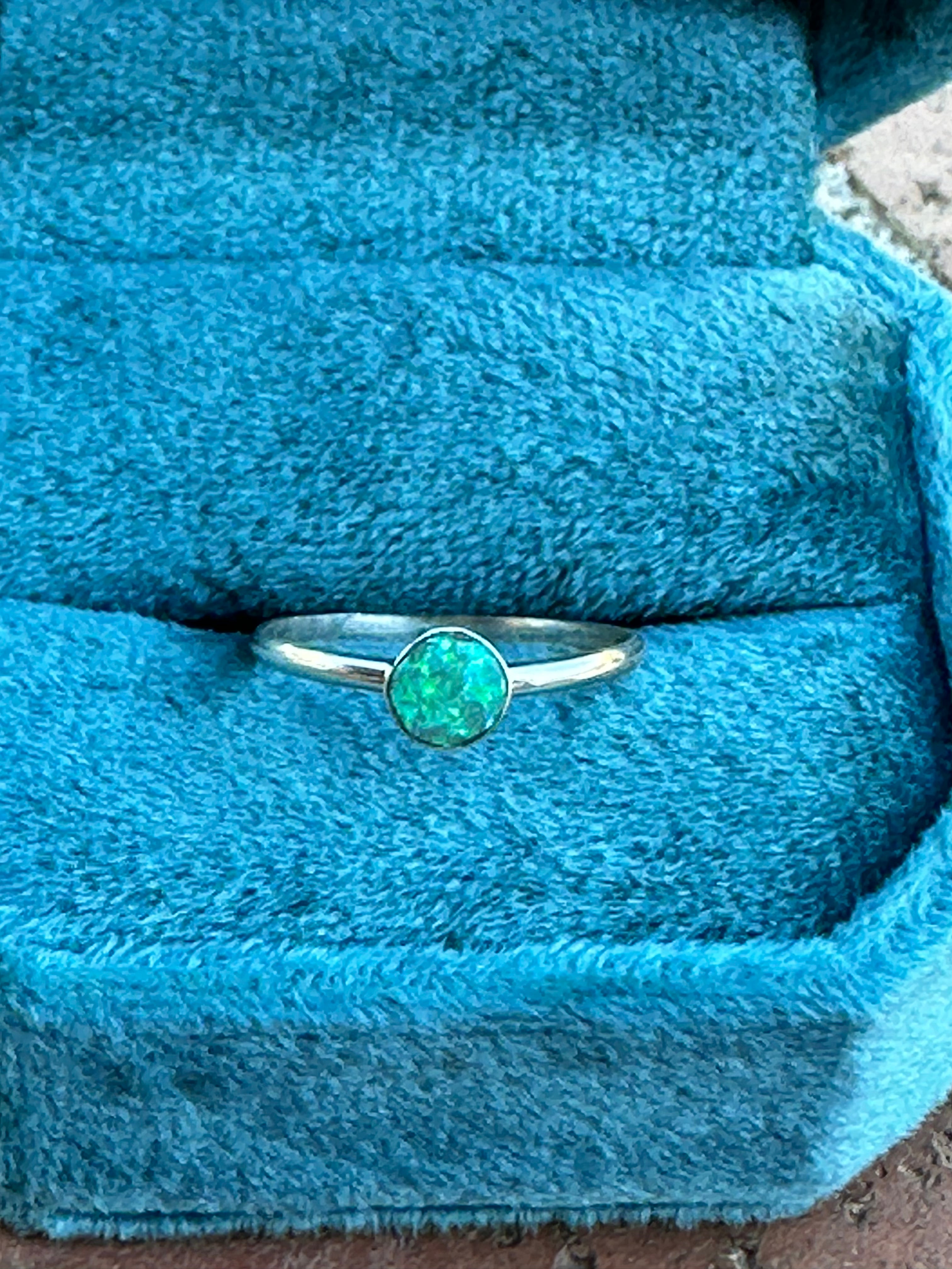 Handcrafted Sterling Silver & Green Opal Dot Ring