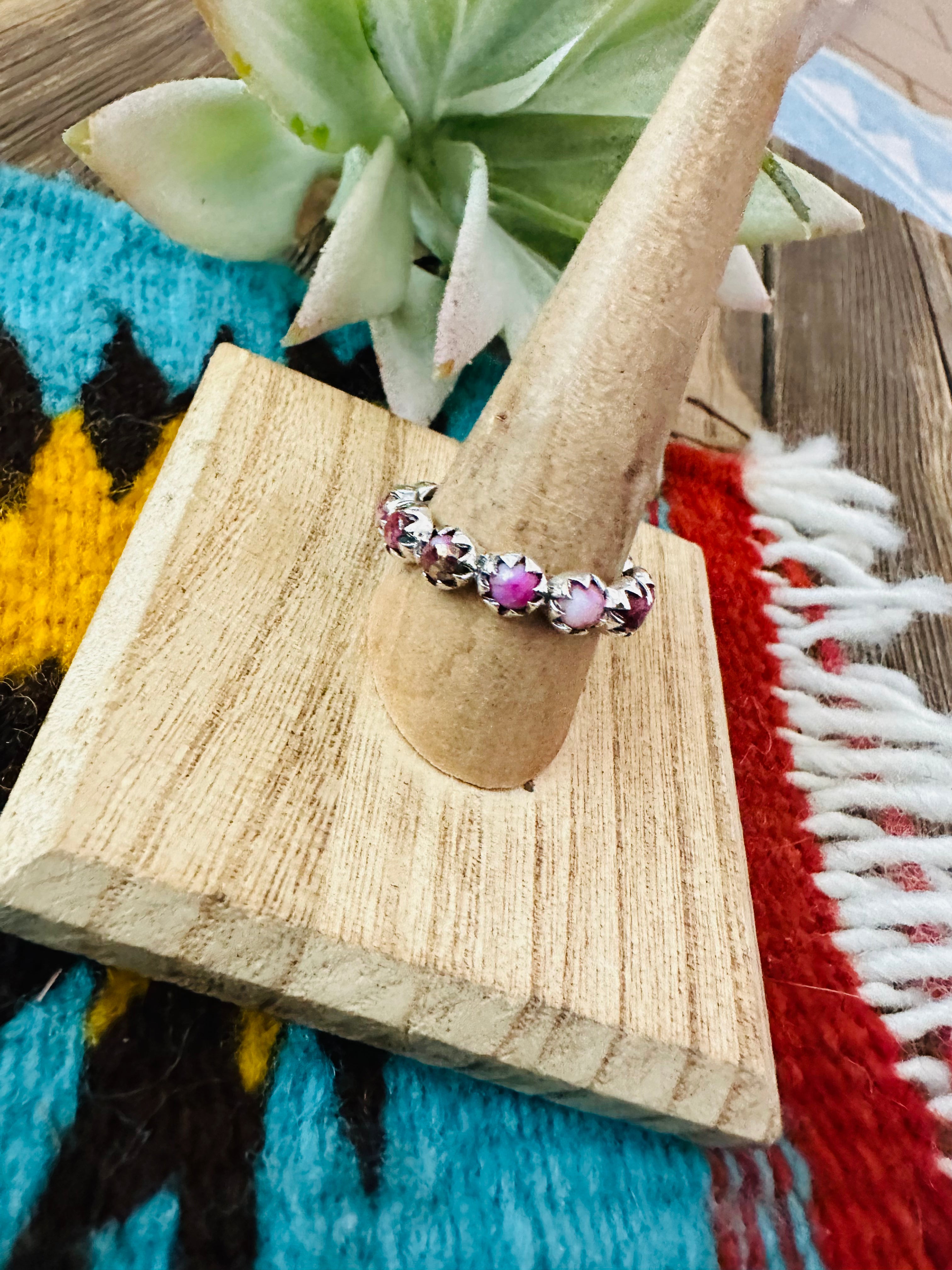Handmade Sterling Silver & Pink Mojave Mini Eternity Band Ring