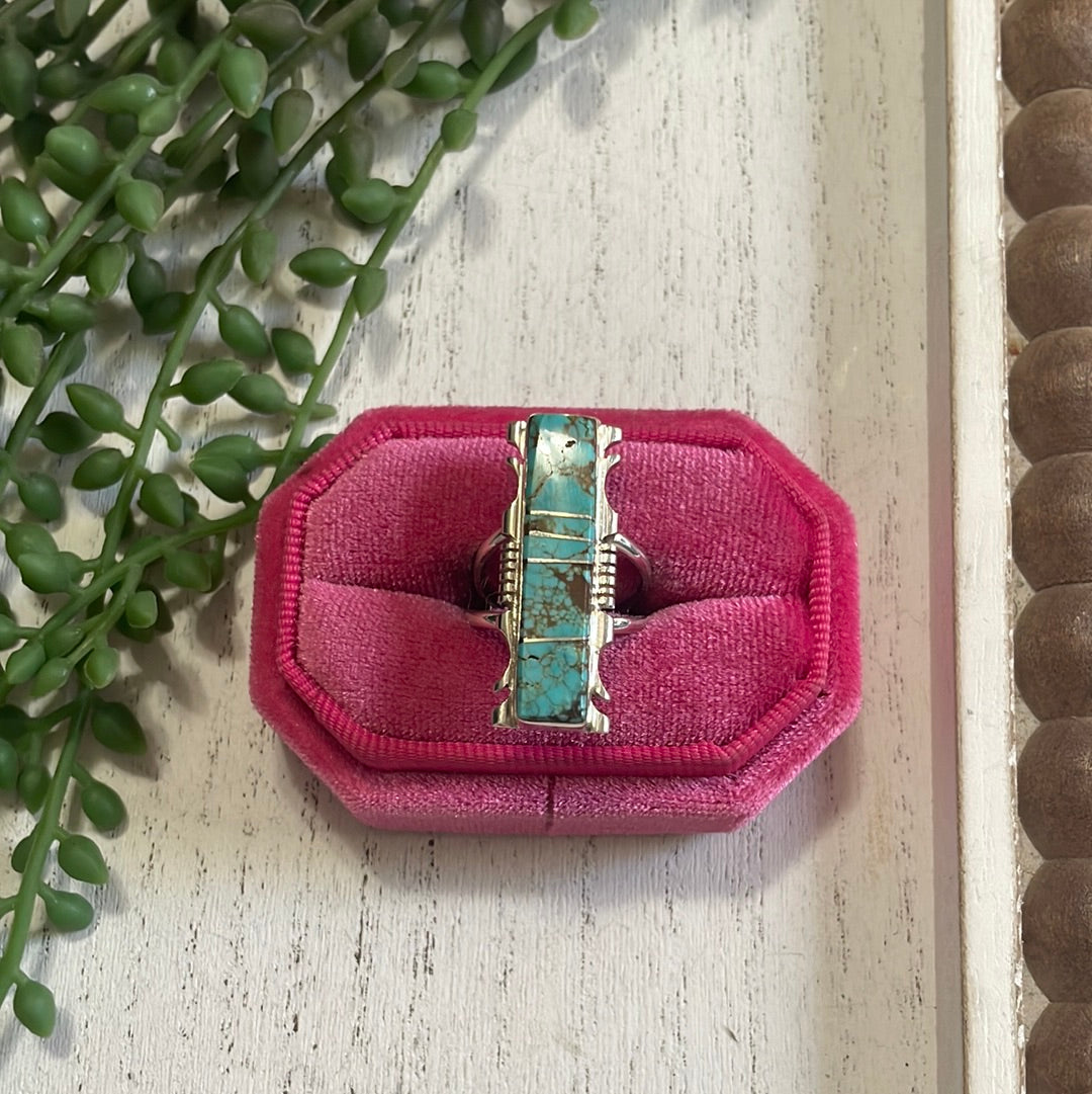 Handcrafted Sterling Silver Turquoise Bar Ring Signed
