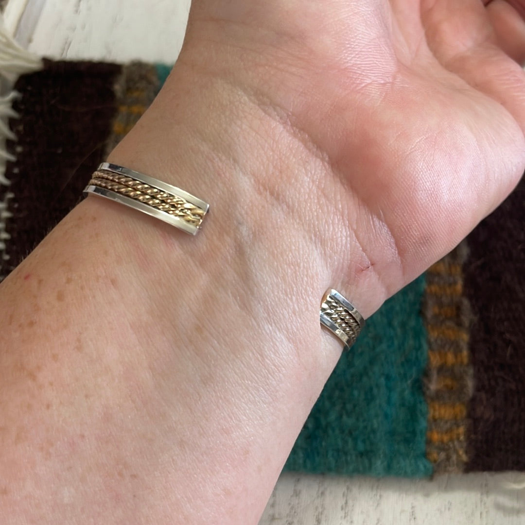 Handcrafted 12kt Overlay & Sterling Silver Adjustable Cuff Bracelet Signed