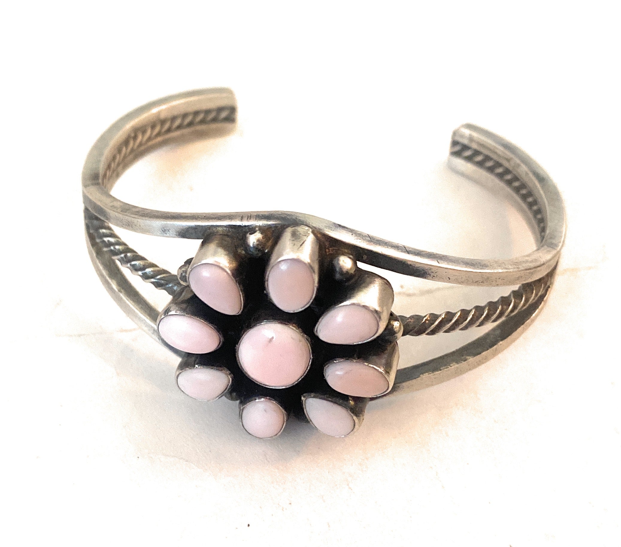 Handcrafted Queen Pink Conch Shell & Sterling Silver Cuff Bracelet