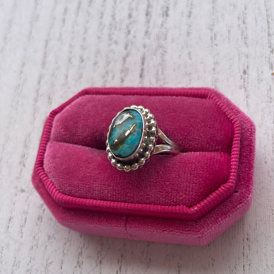 “The Paradise” Handcrafted Turquoise Sterling Silver Ring Size 8.5