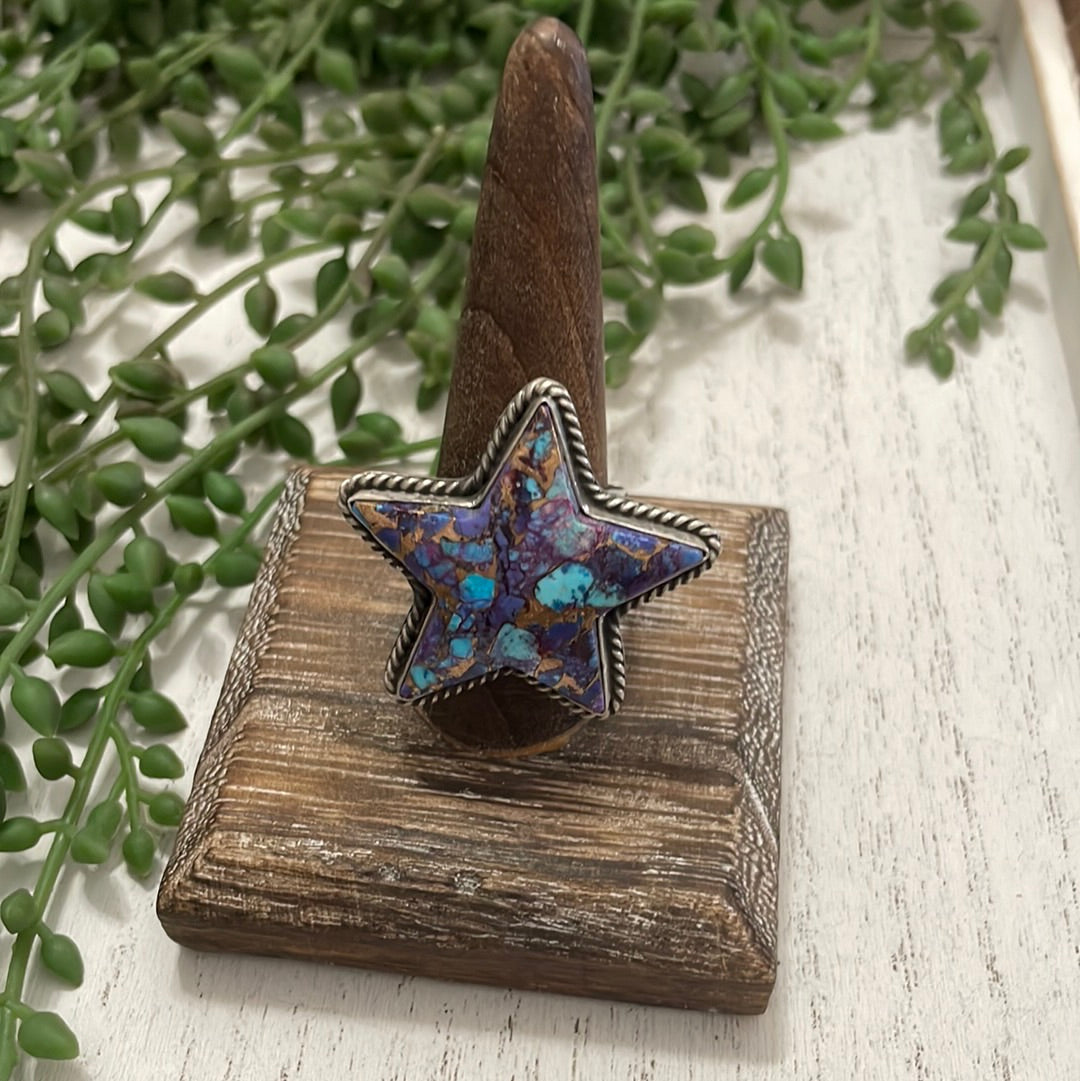 Handcrafted Purple Dream And Sterling Silver Star Adjustable Ring
