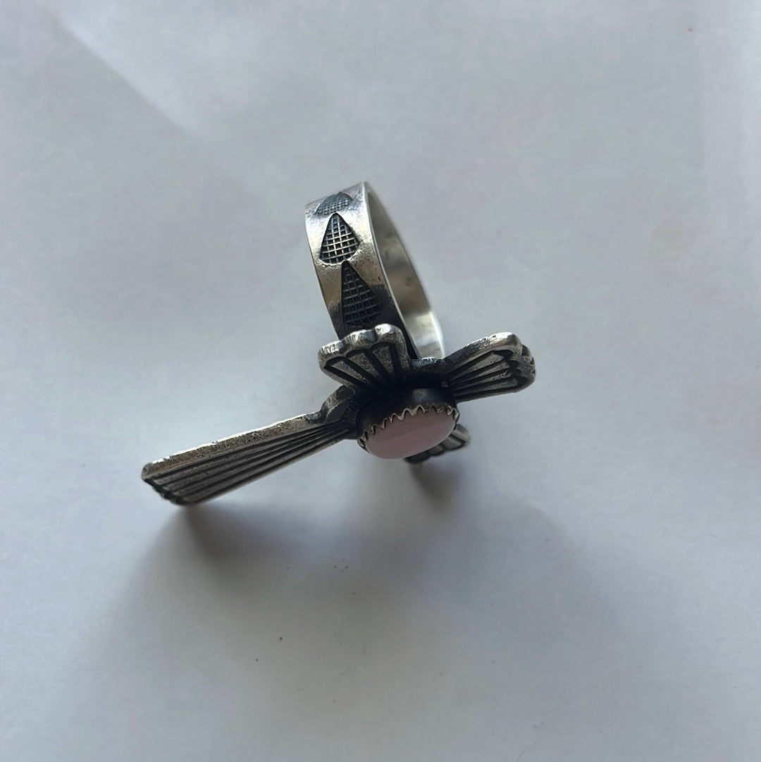 Gorgeous Handcrafted Pink Conch And Sterling Silver Adjustable Cross Ring Signed K Billah