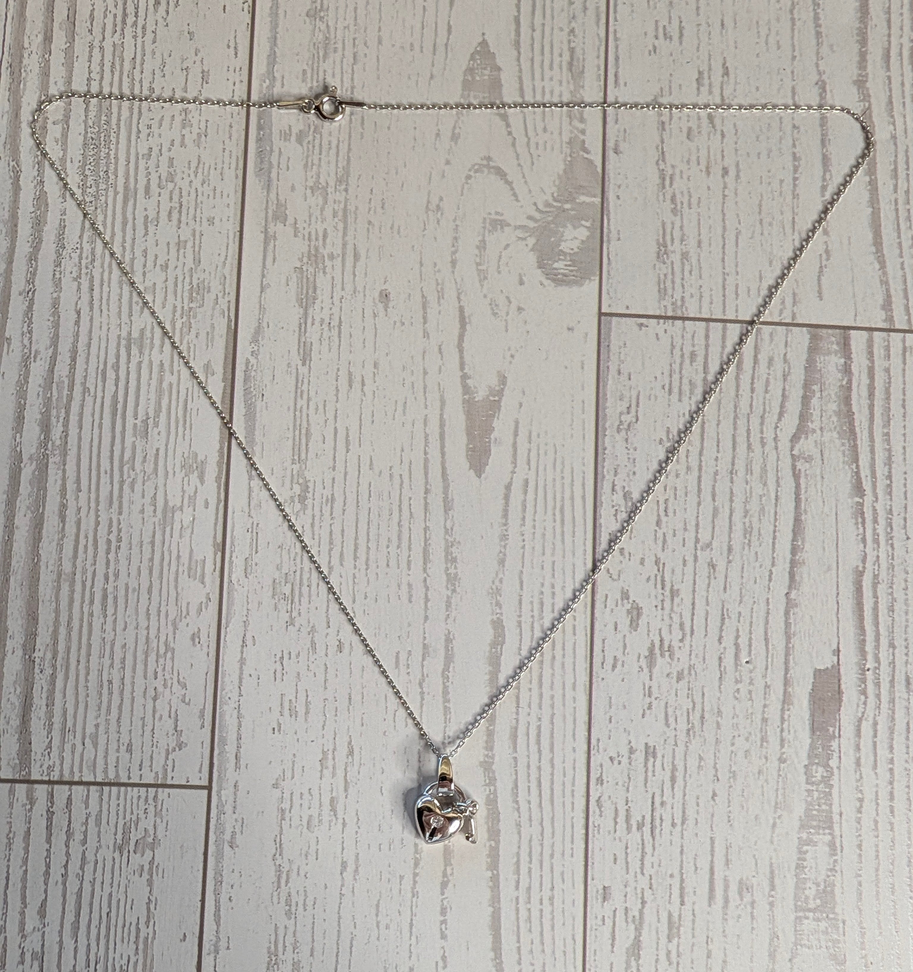 Sterling Silver Puffy Heart & Key Romantic Love Necklace
