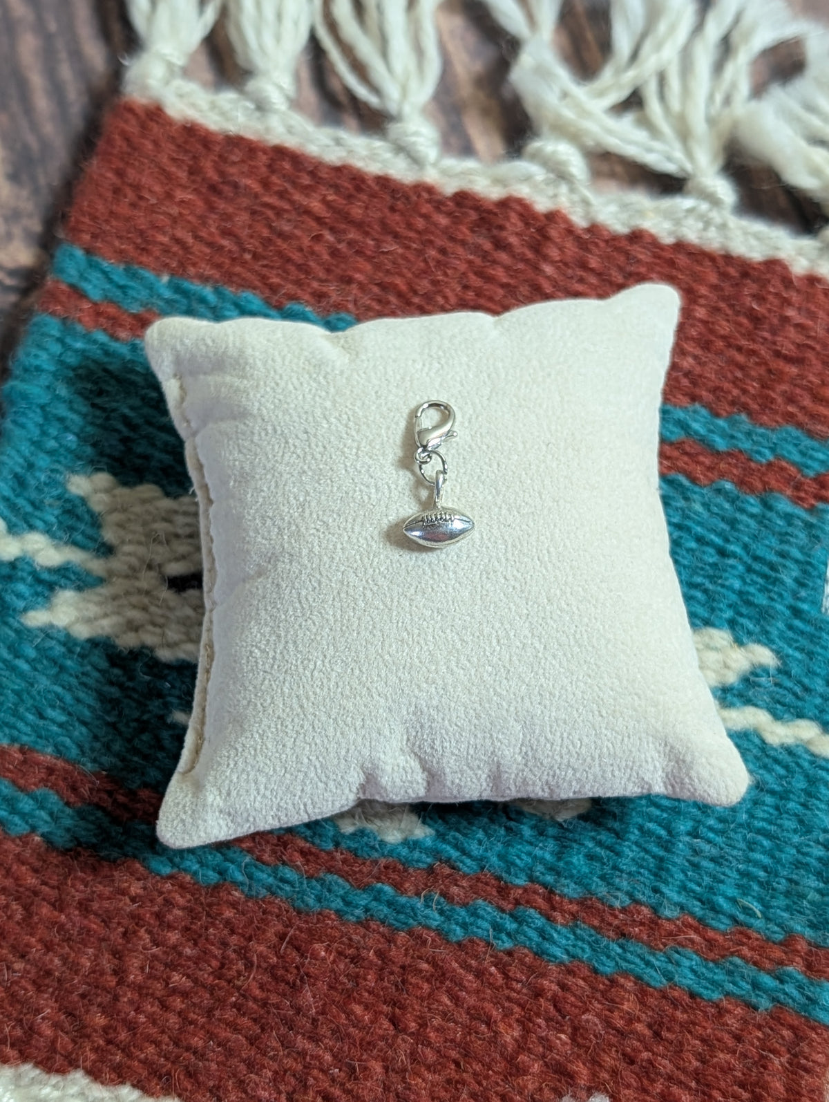 Handcrafted Small Football Charm Sterling Silver