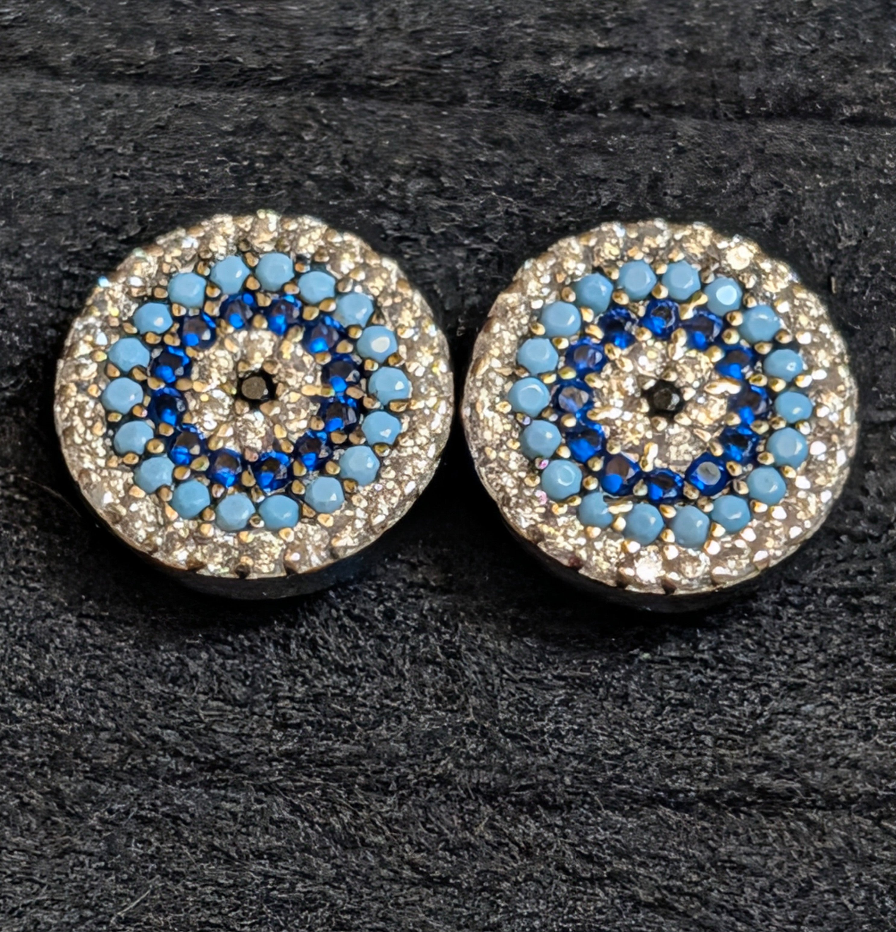 Evil Eye Blue Round CZ Sterling Silver Stud Earrings