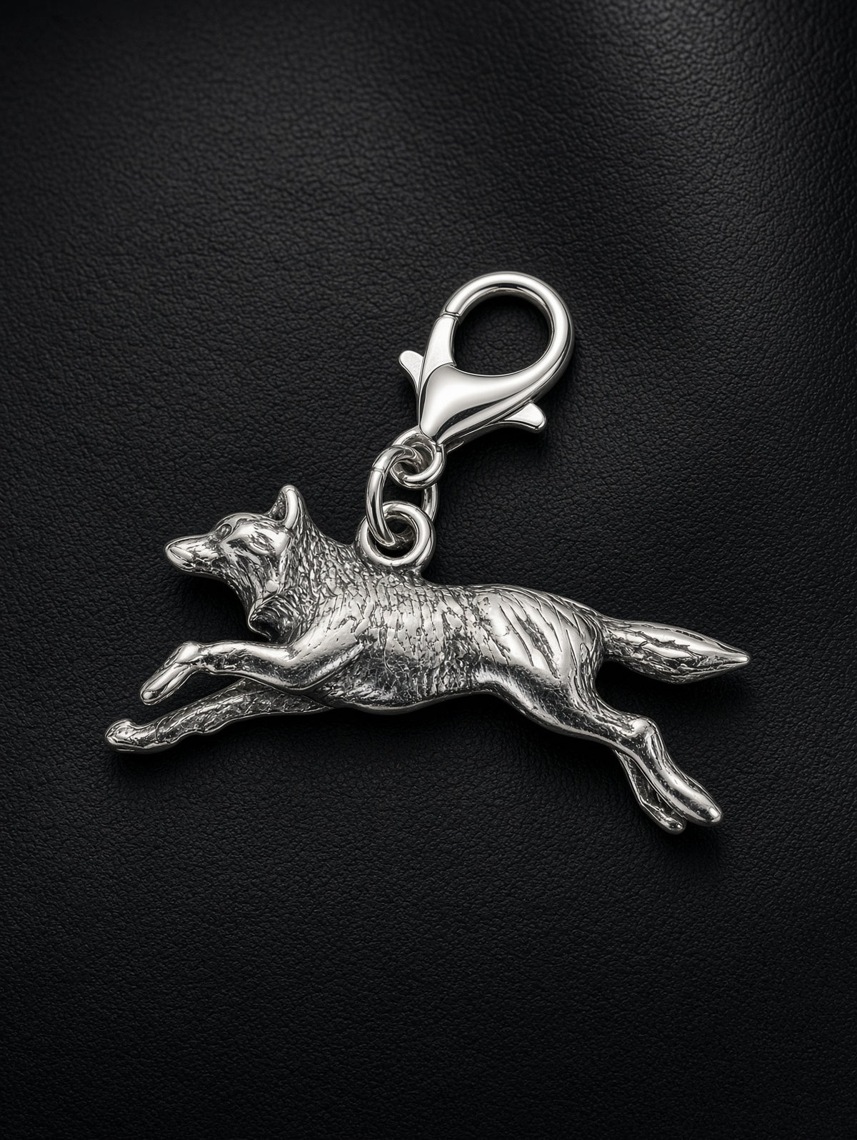Handcrafted Running Wolf Charm Sterling Silver