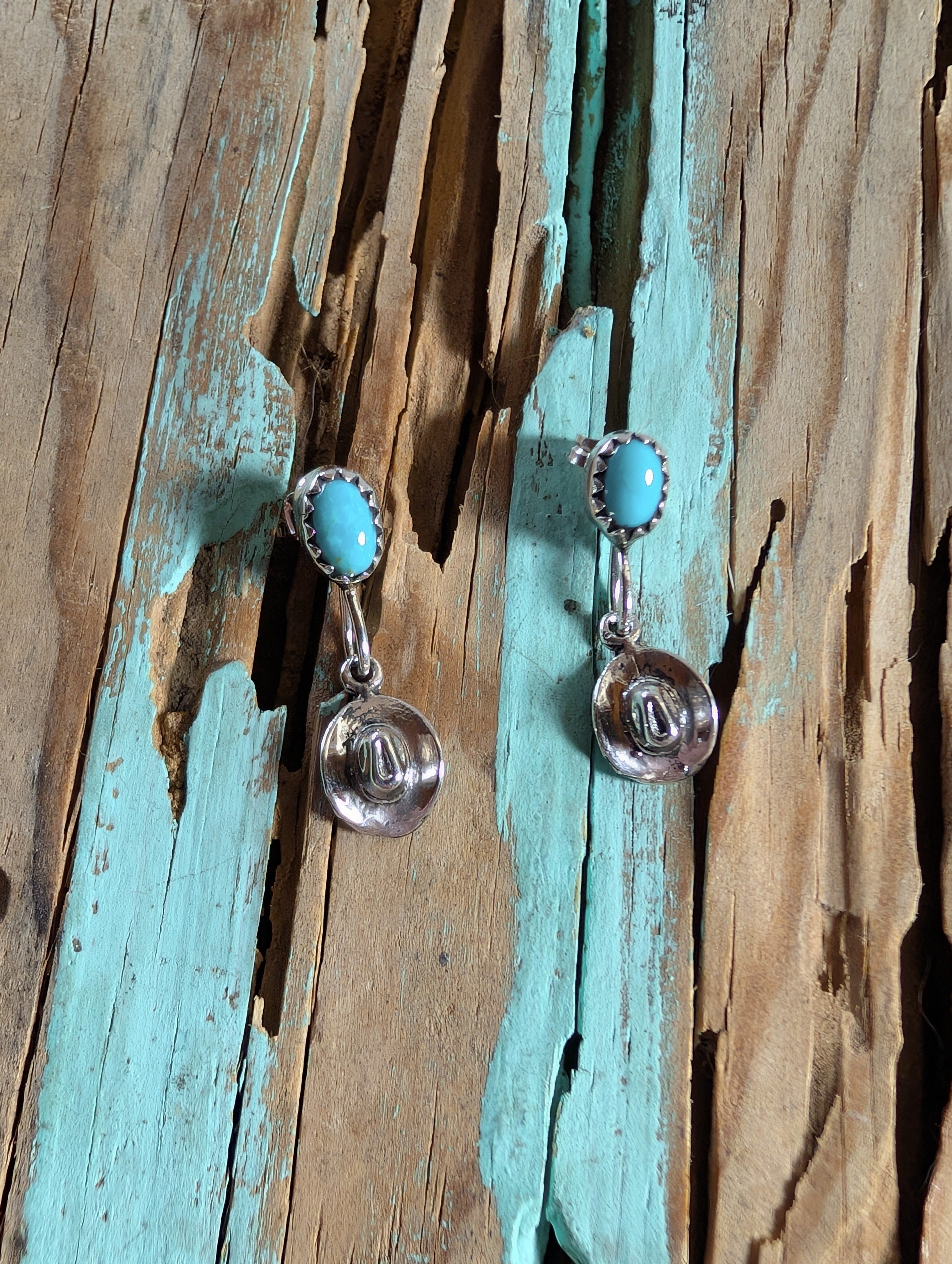 Cowboy Hat Turquoise Sterling Silver Dangle Earrings