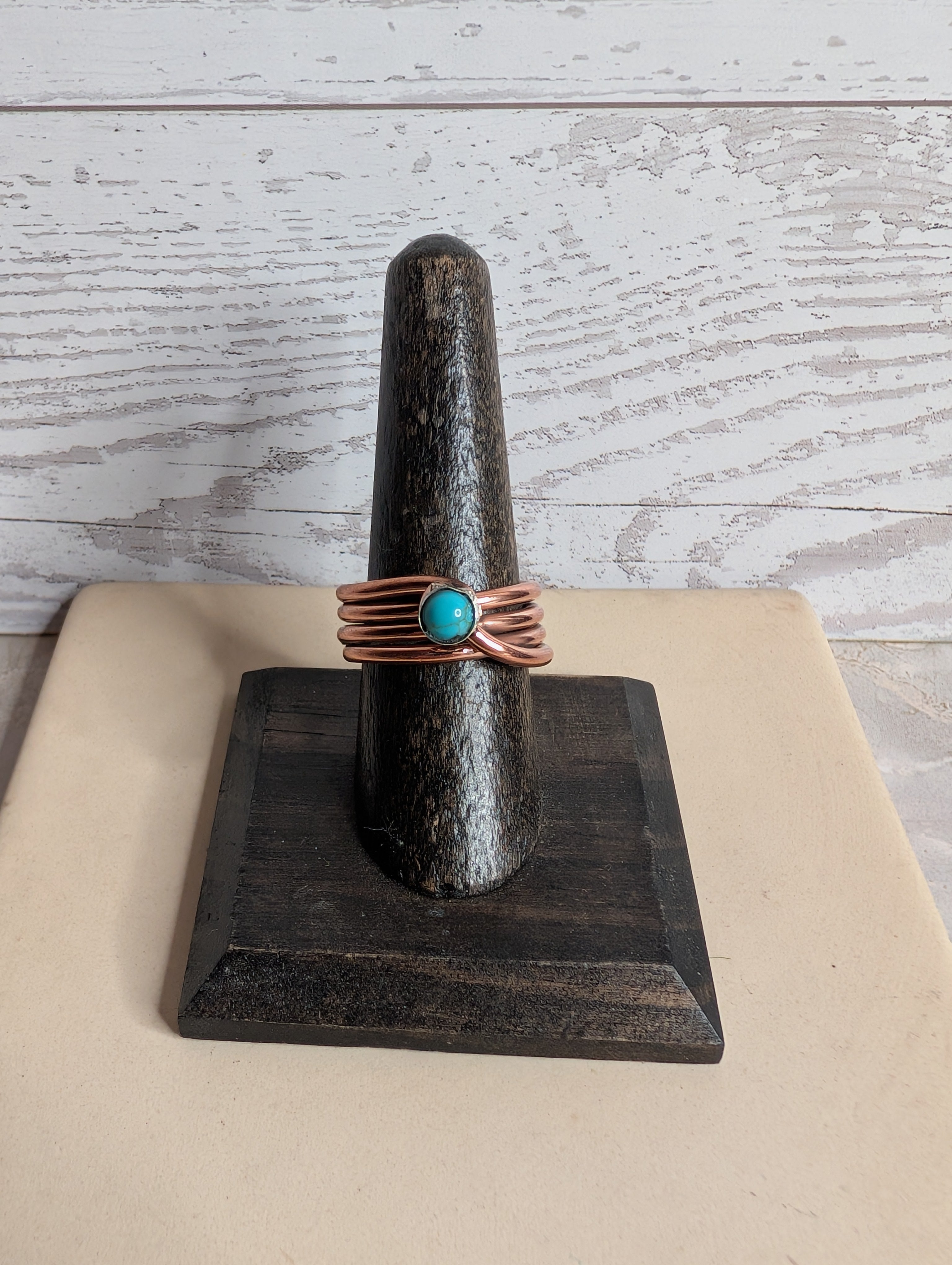 Handcrafted Turquoise Copper Wire Wrapped Strand Ring