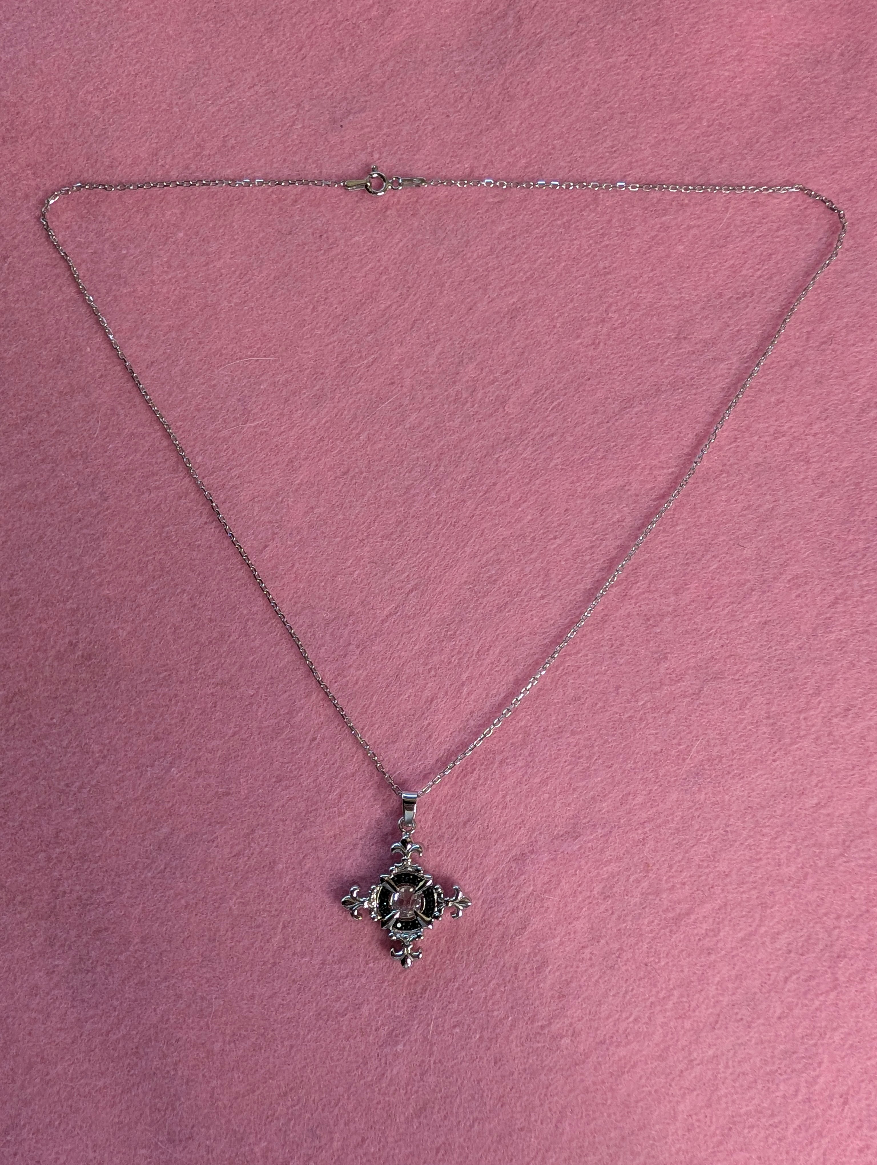 Sterling Silver Gothic Style Filigree CZ Cross Necklace