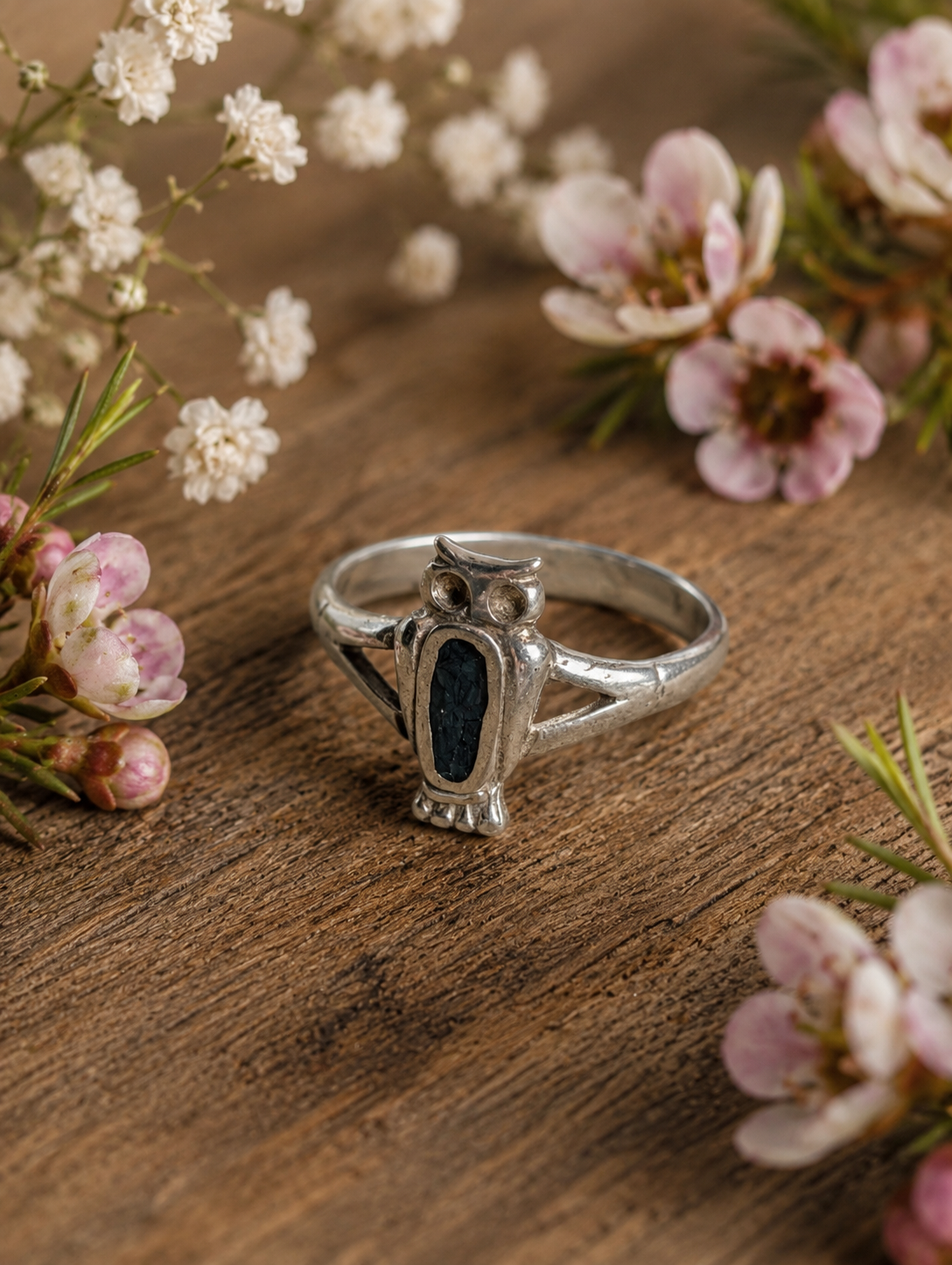 Sterling Silver Blue Howlite Onyx Owl Ring With Blue Accents Size 3.5
