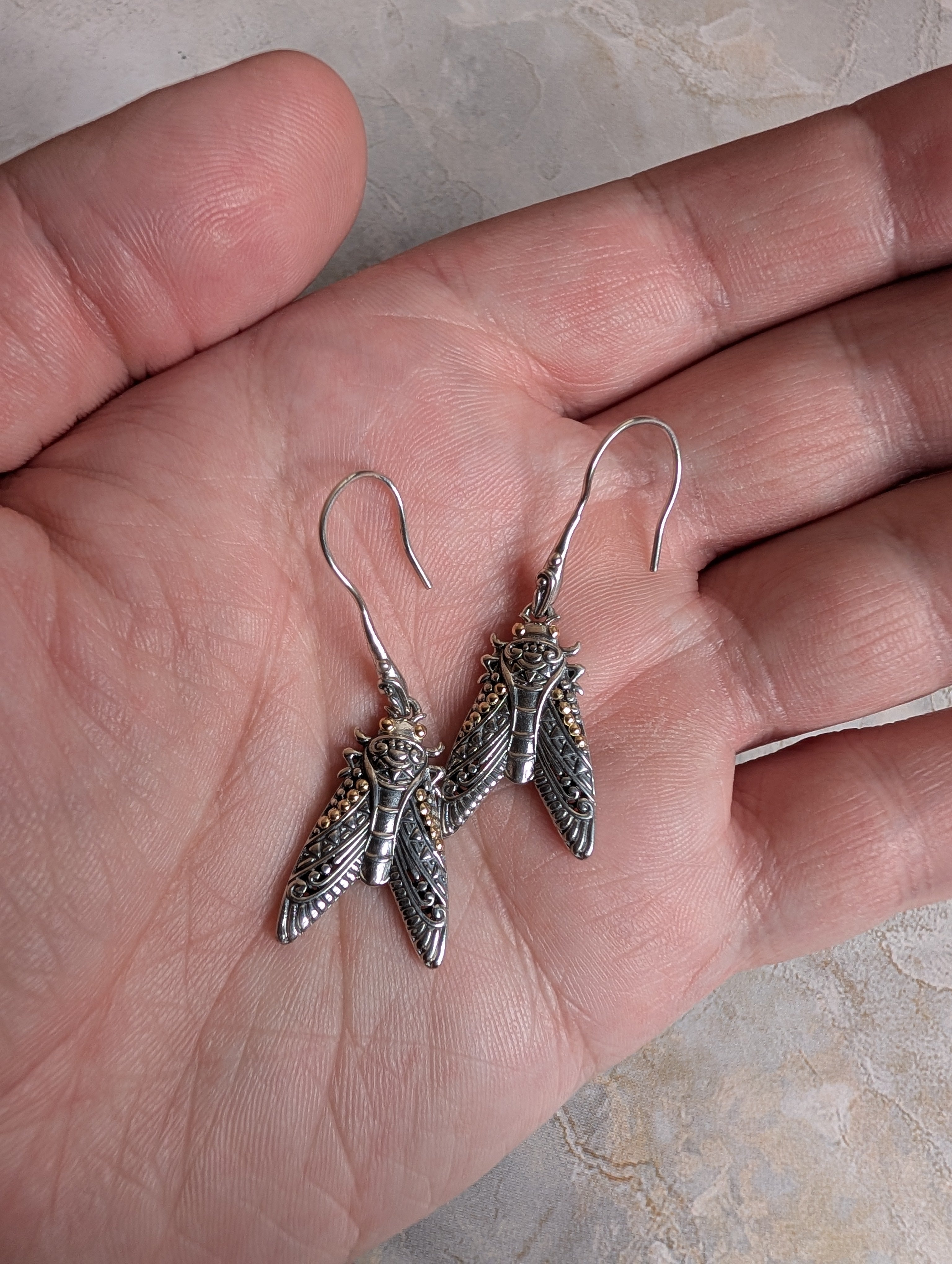 Sterling Silver Cicada Earrings With 18k Gold Accents