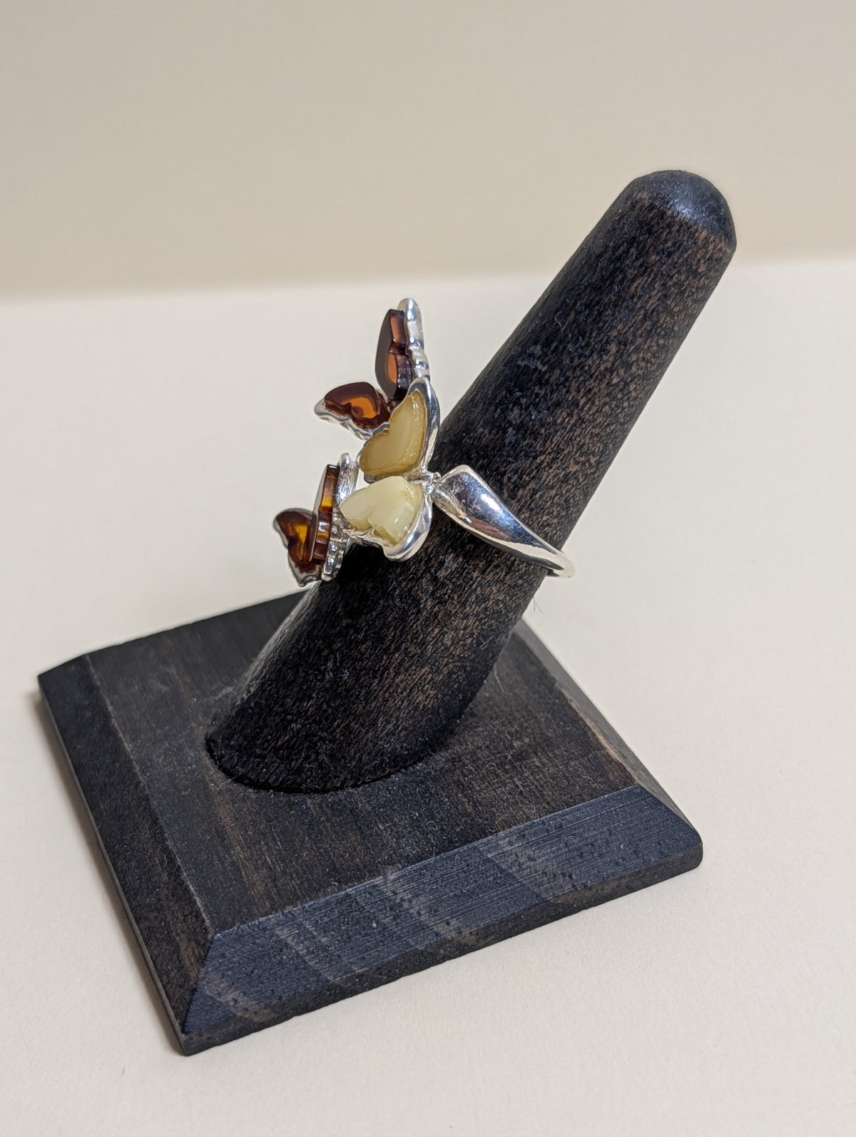 Handmade Butterfly Honey Cognac Cabochons & Sterling Silver Adjustable Ring