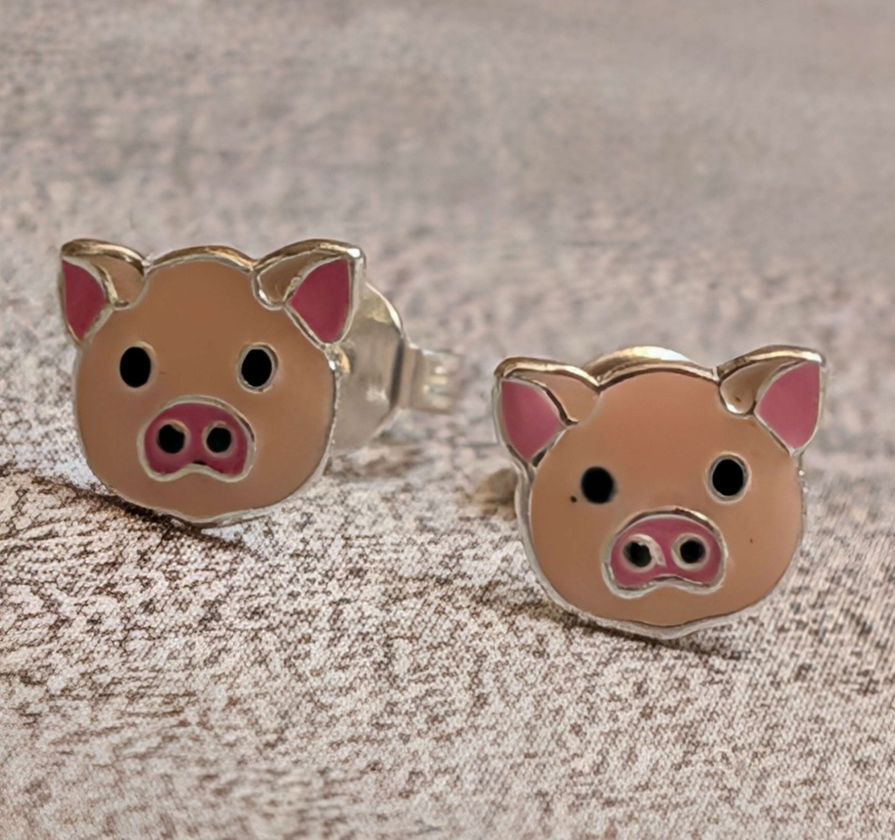 Pig Sterling Silver Stud Earrings