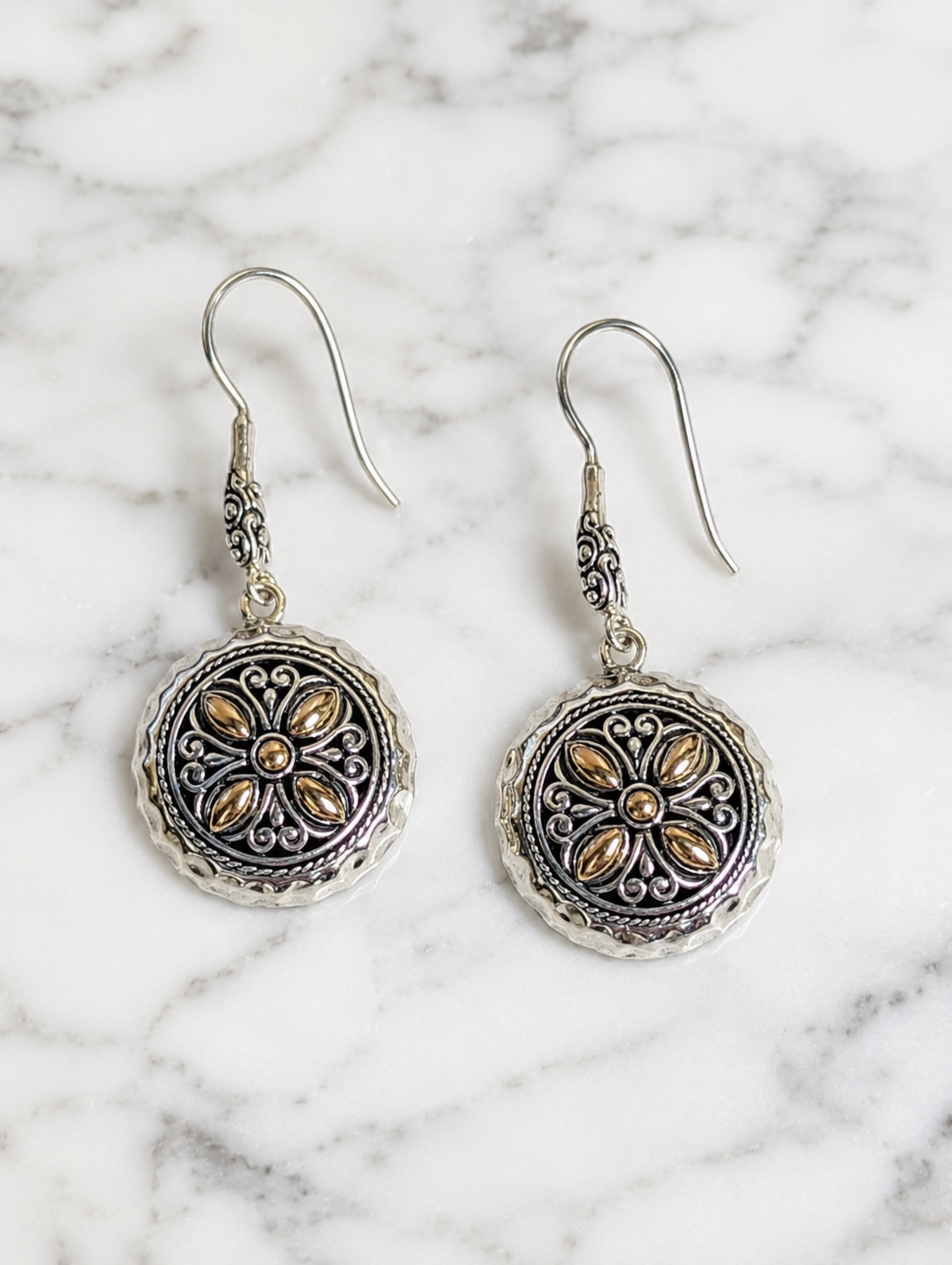 Bohemian Style Filigree Sterling Silver Earrings With 18k Gold Accents