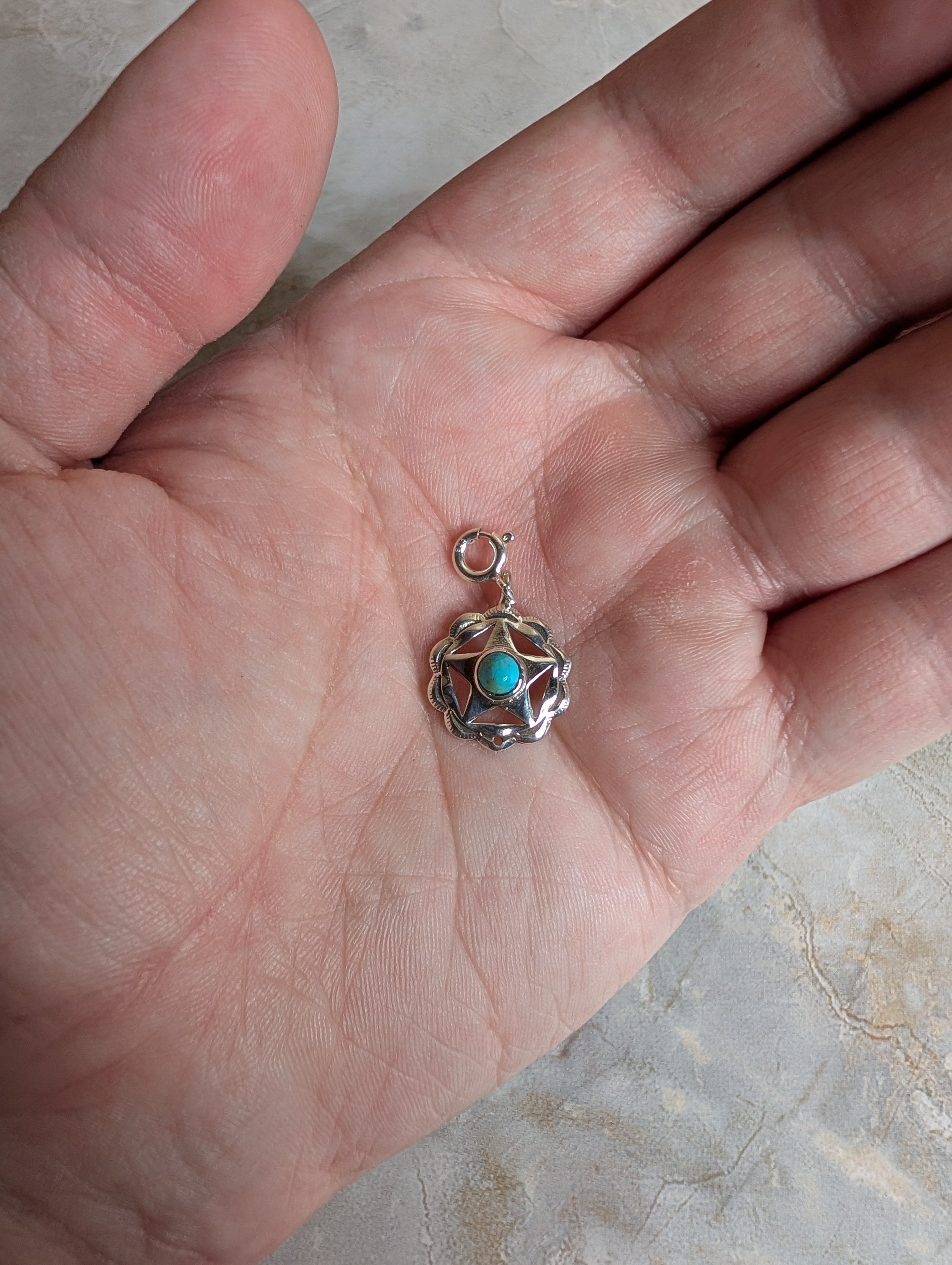 Sterling Silver Southwestern Style Star Charm With Turquoise