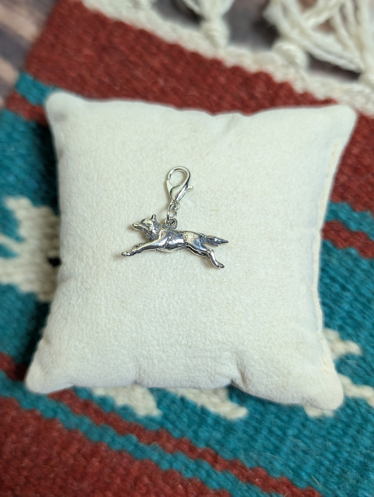 Handcrafted Running Wolf Charm Sterling Silver