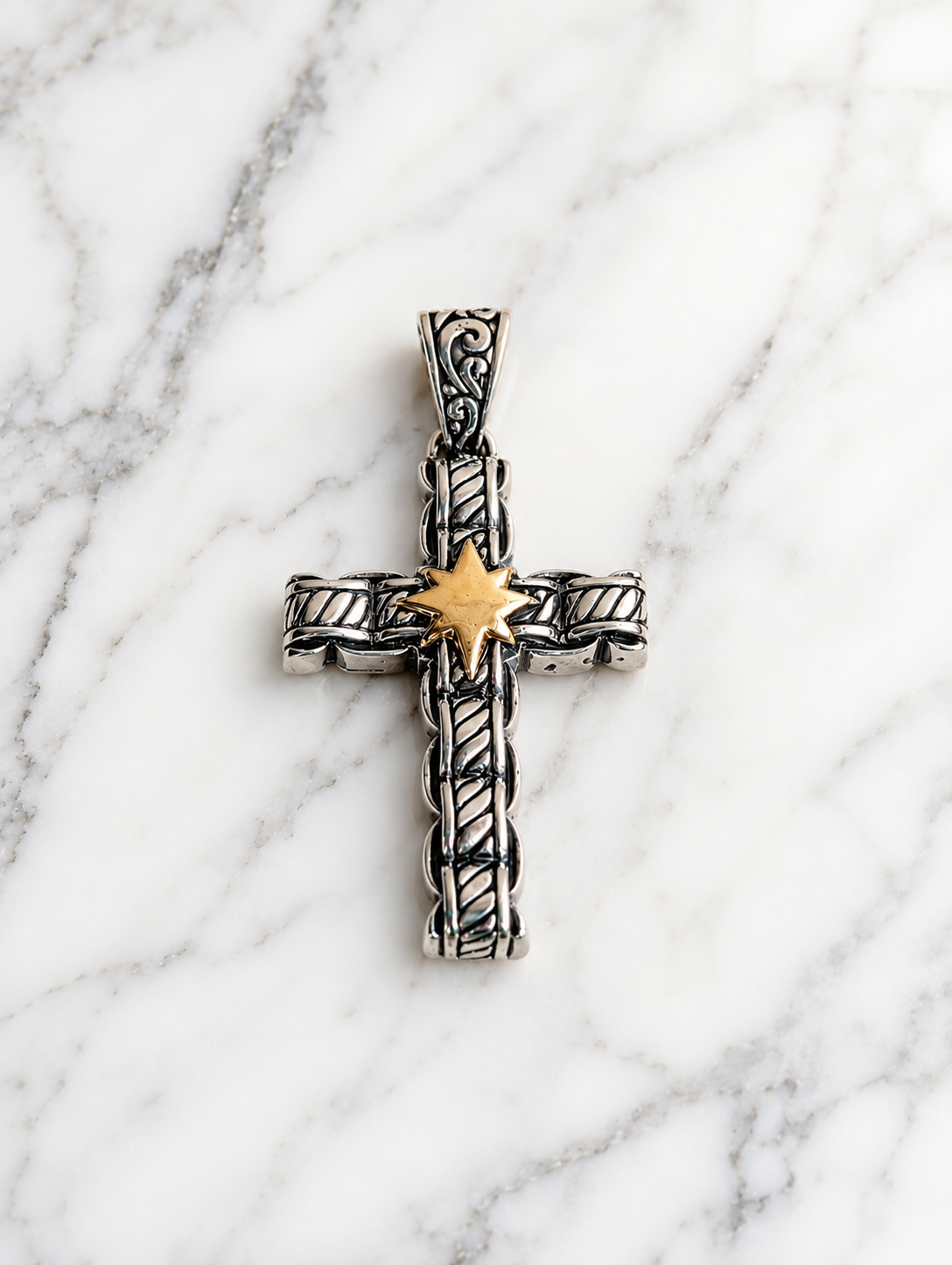 Handcrafted Exquisite Sterling Silver Cross Pendant With 18k Gold Accents