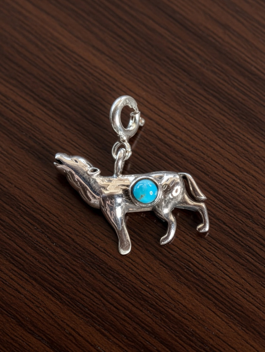 Sterling Silver Coyote Charm With Turquoise