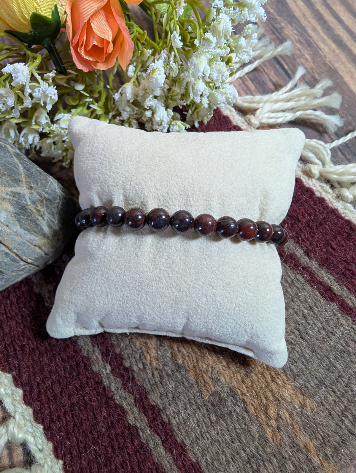 Dark Red Garnet 6mm Beaded Stretch Bracelet