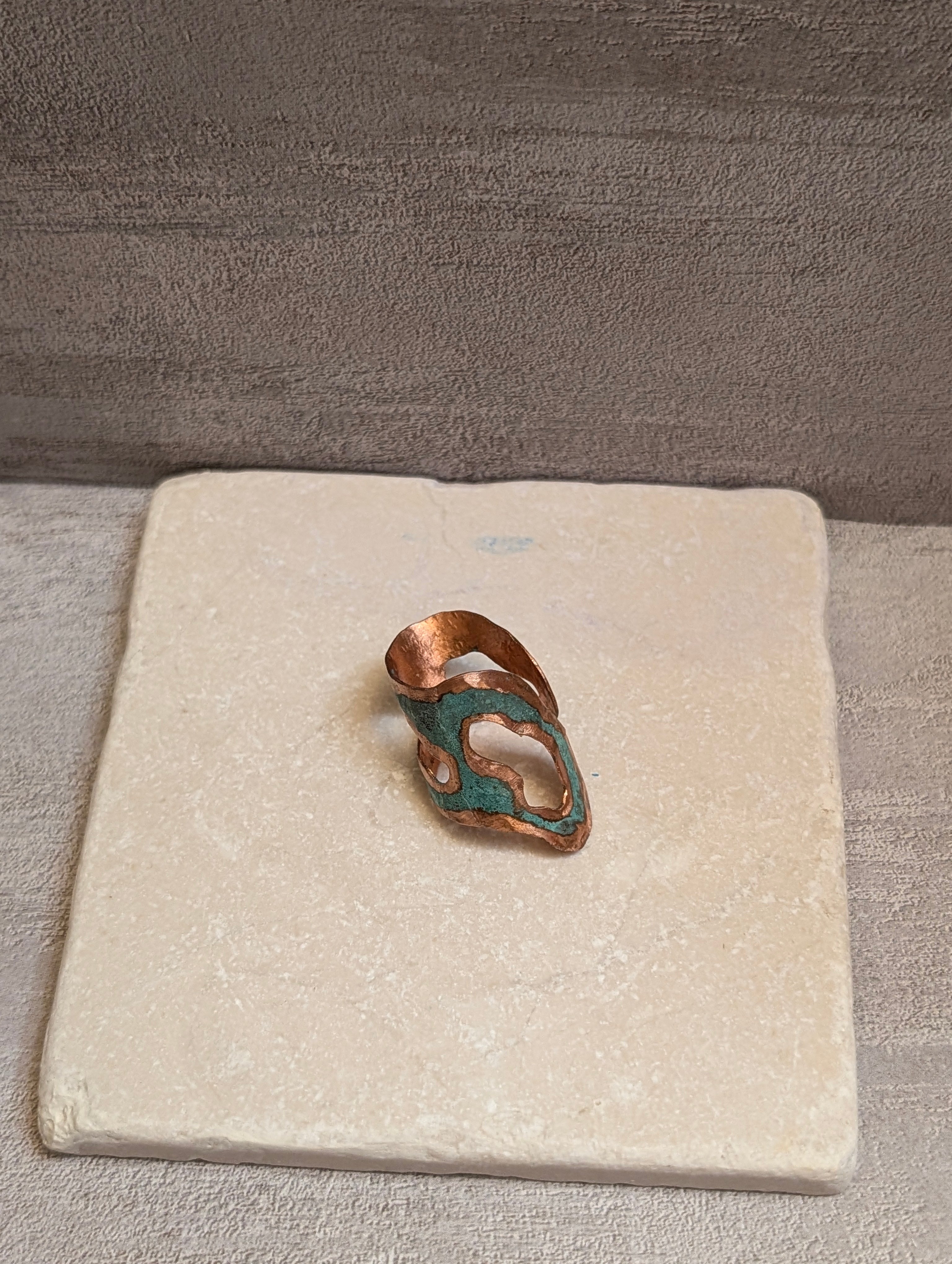 Sterling-Oxidized Lacquer Copper & Turquoise Minimes Ring 6.5