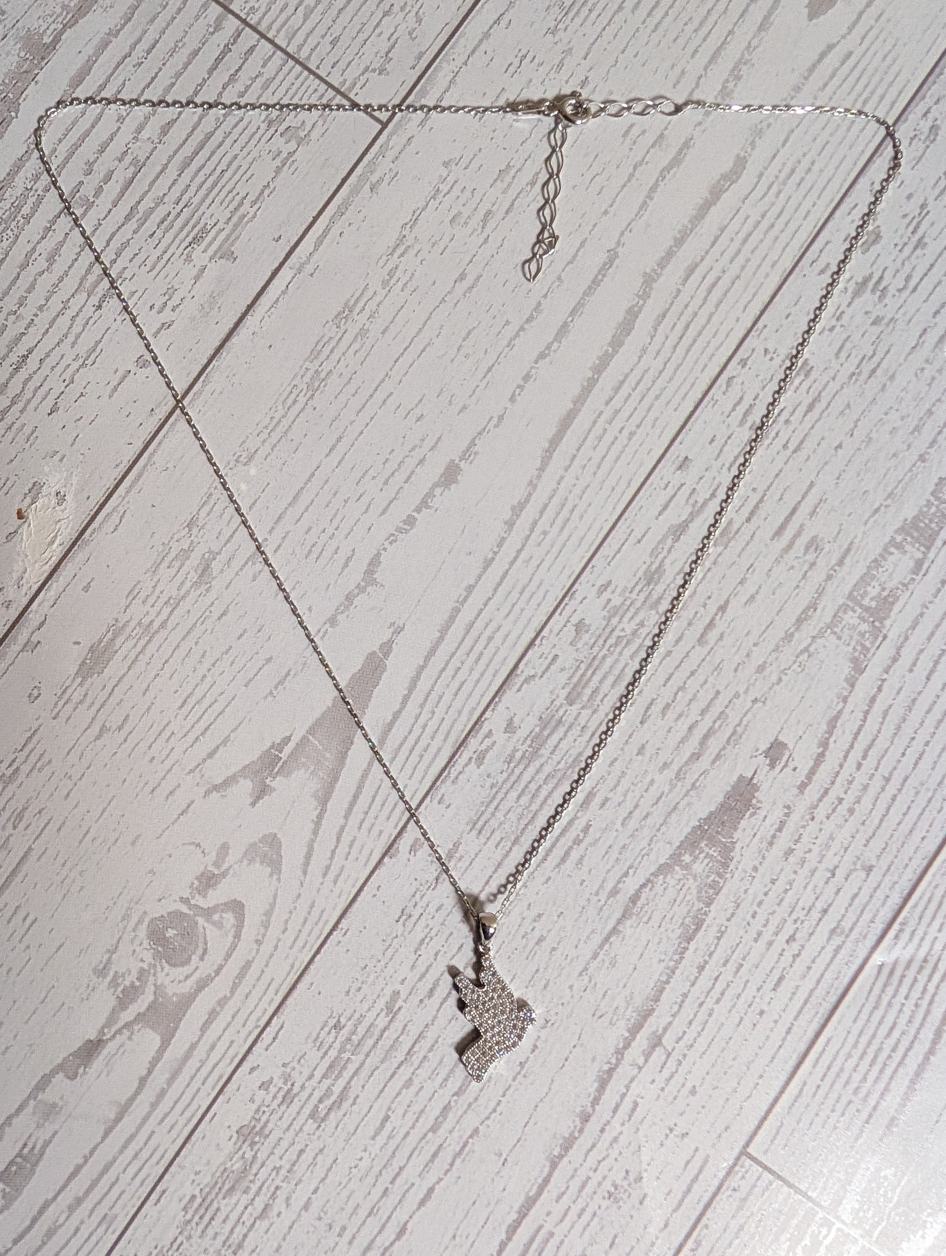 Dove Shaped Lovebird CZ Pendant On Sterling Silver Necklace