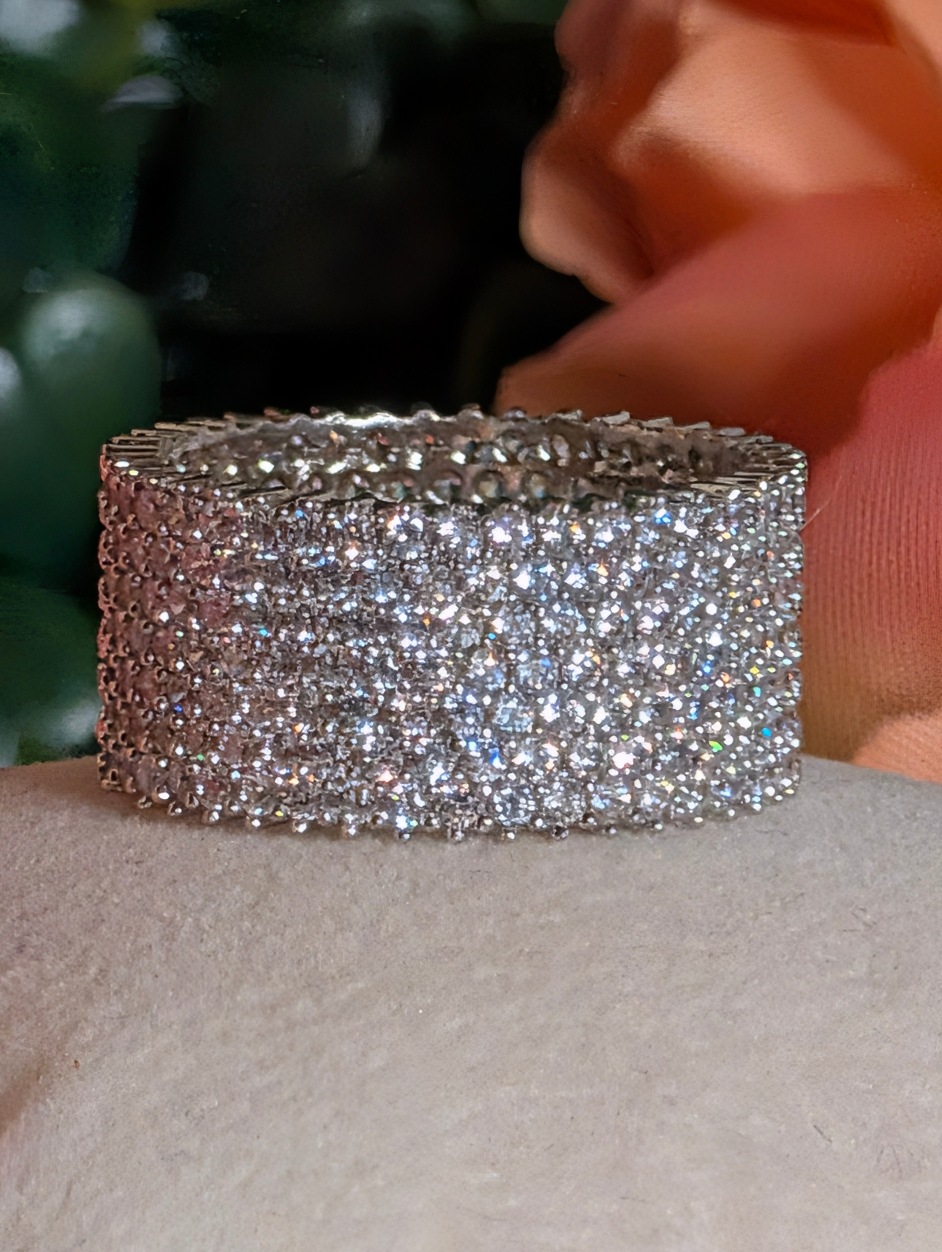 Sterling Silver Dazzling Iced Out CZ Paved Band Ring Size 9.5