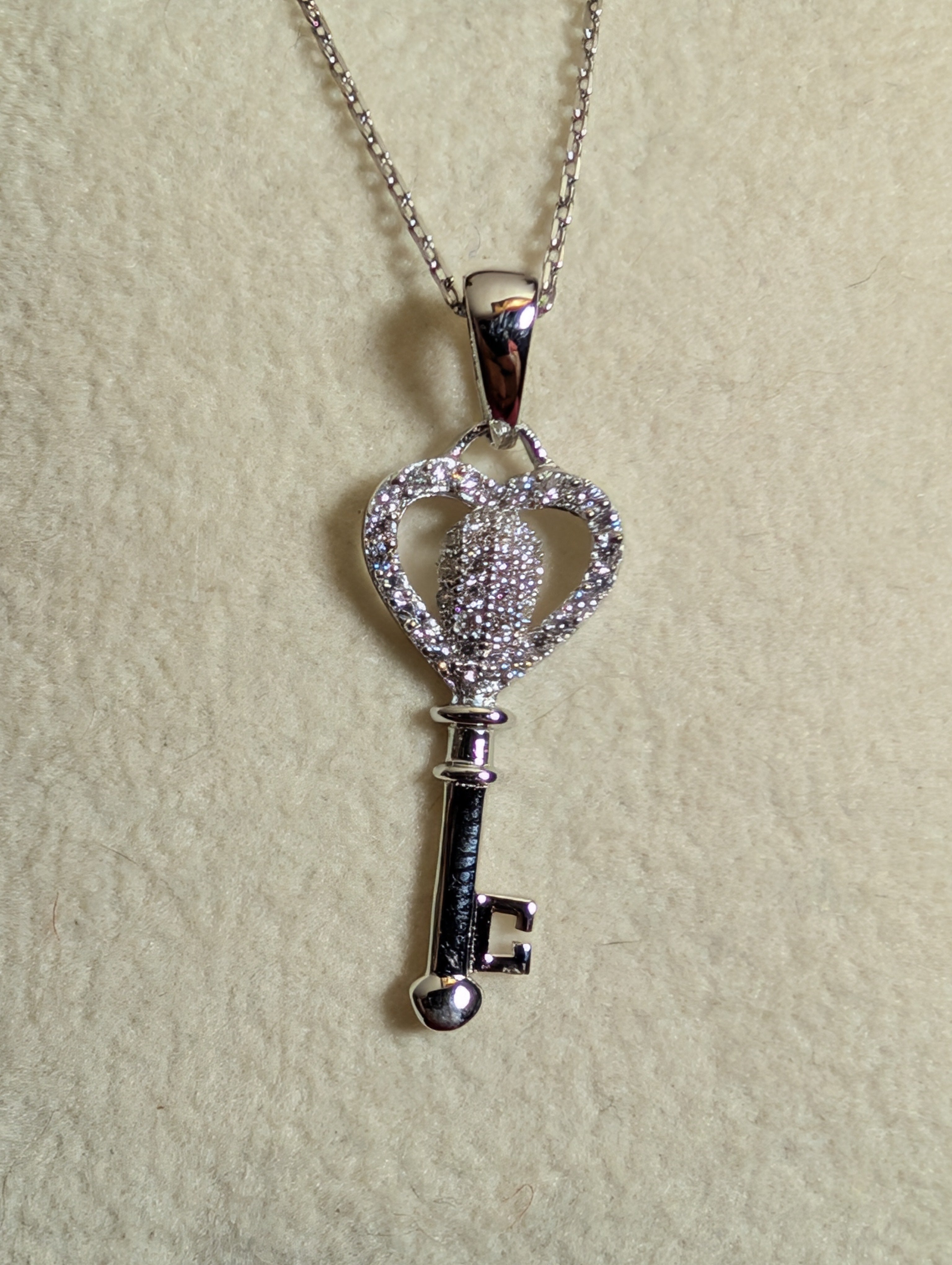 CZ Heart Shaped Key Pendant On Sterling Silver Necklace