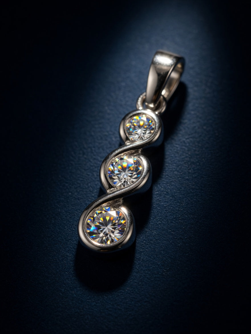 Sterling Silver CZ Three Stone Vertical Swirl Pendant